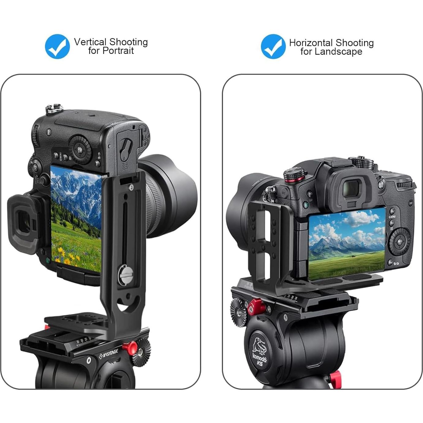 DSLR Camera L Bracket with 1/4‘ Quick Release Vertical Horizontal Switching Tripod Plate Vertical Horizontal Compatible with Canon Nikon Sony DJI Osmo Ronin Zhiyun Stabilizer Tripod Monopod