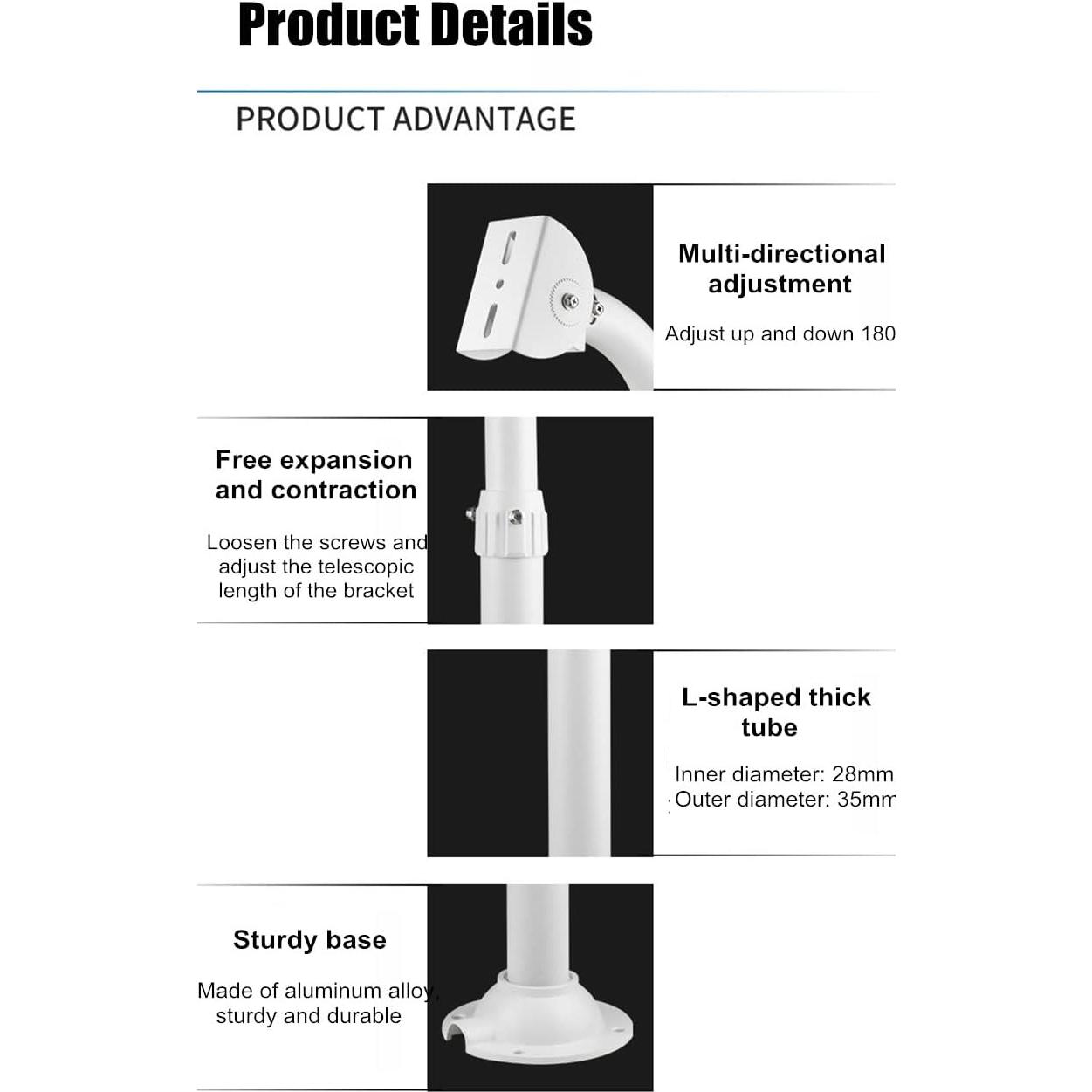 Soporte Extensor de Techo para Cámara de Seguridad V-Fiabilidad 30-60cm