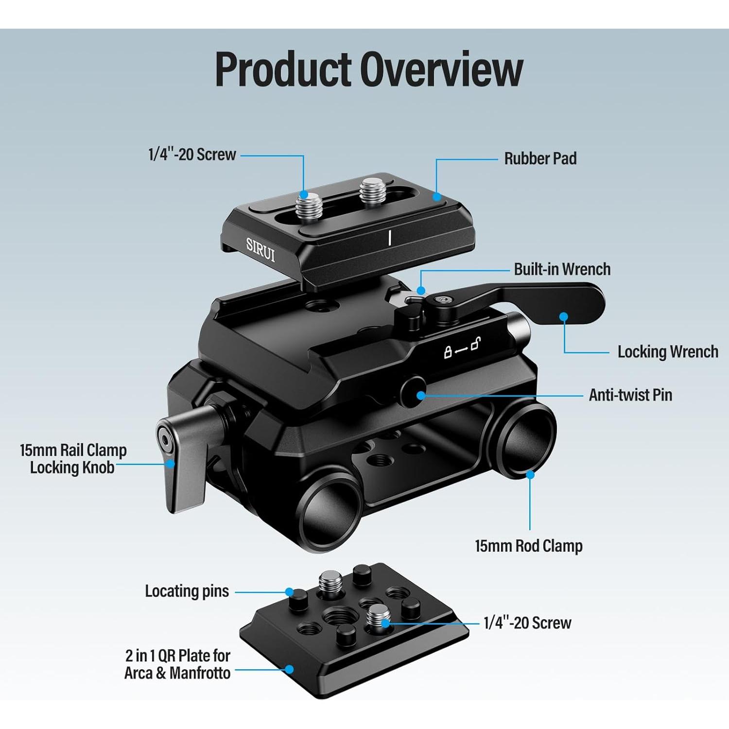 Sistema de Soporte de Riel 15mm SIRUI con Placa ARCA y Varillas de Carbono 30cm