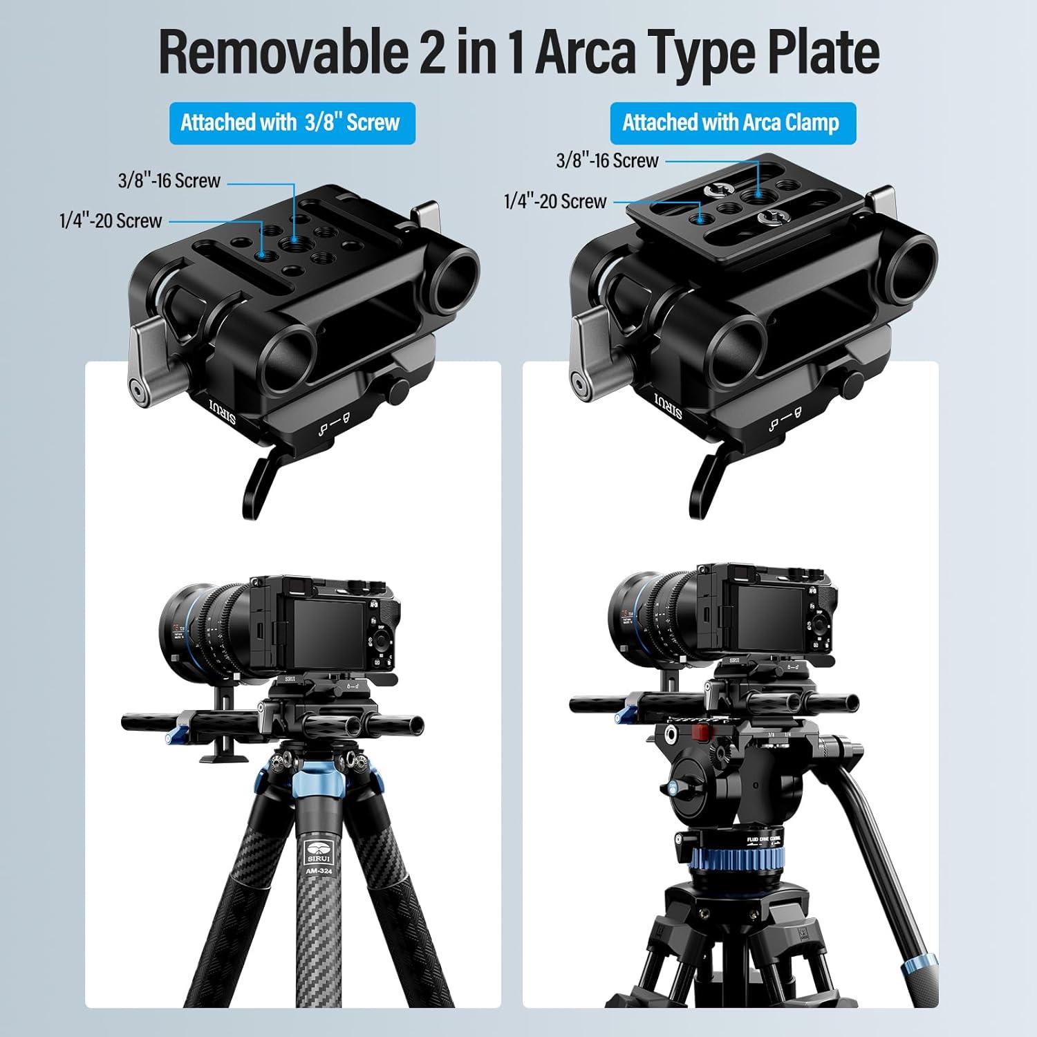 Sistema de Soporte de Riel 15mm SIRUI con Placa ARCA y Varillas de Carbono 30cm