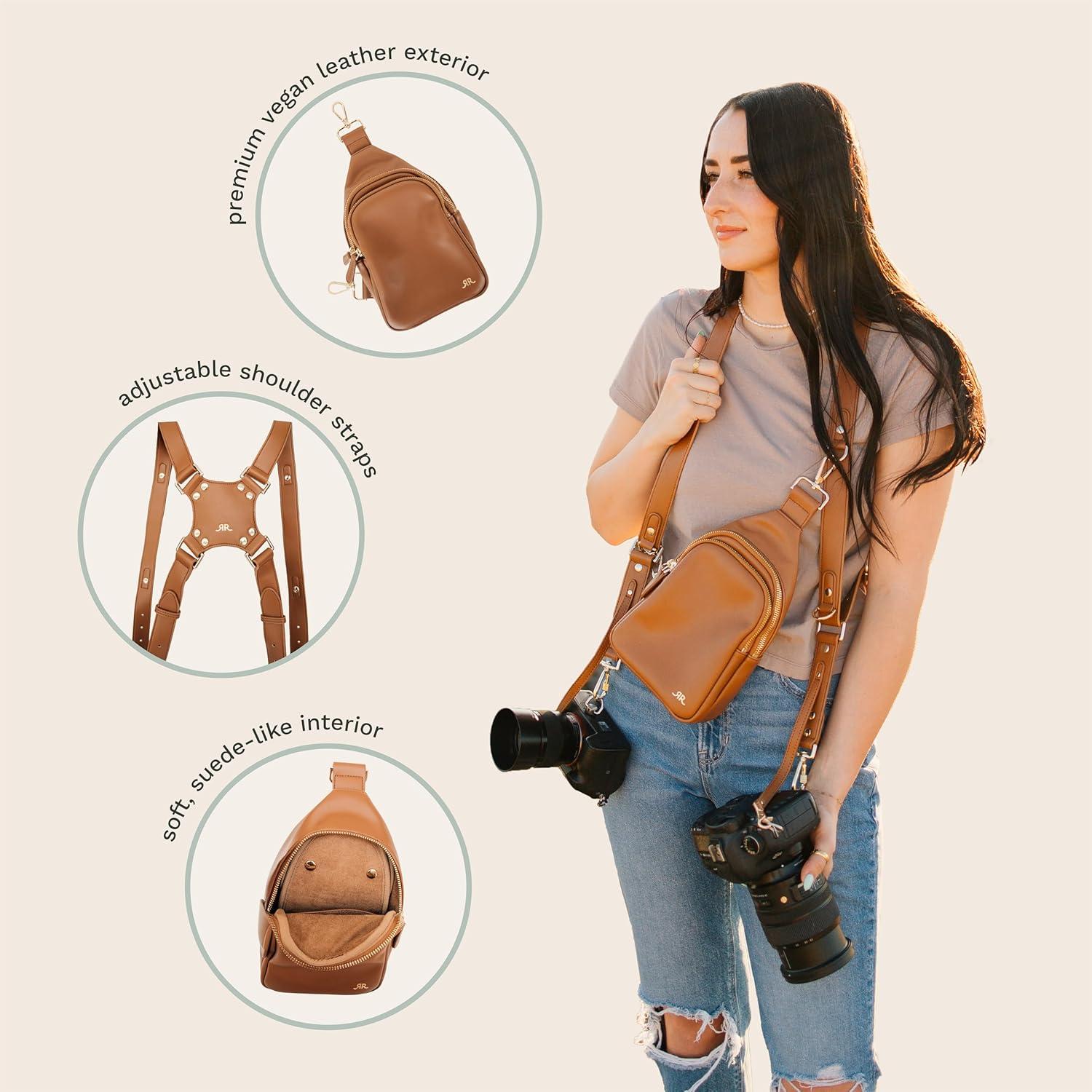 Arnés Doble para Cámara Ruby+Rae con Bolsa Cruzada Gris