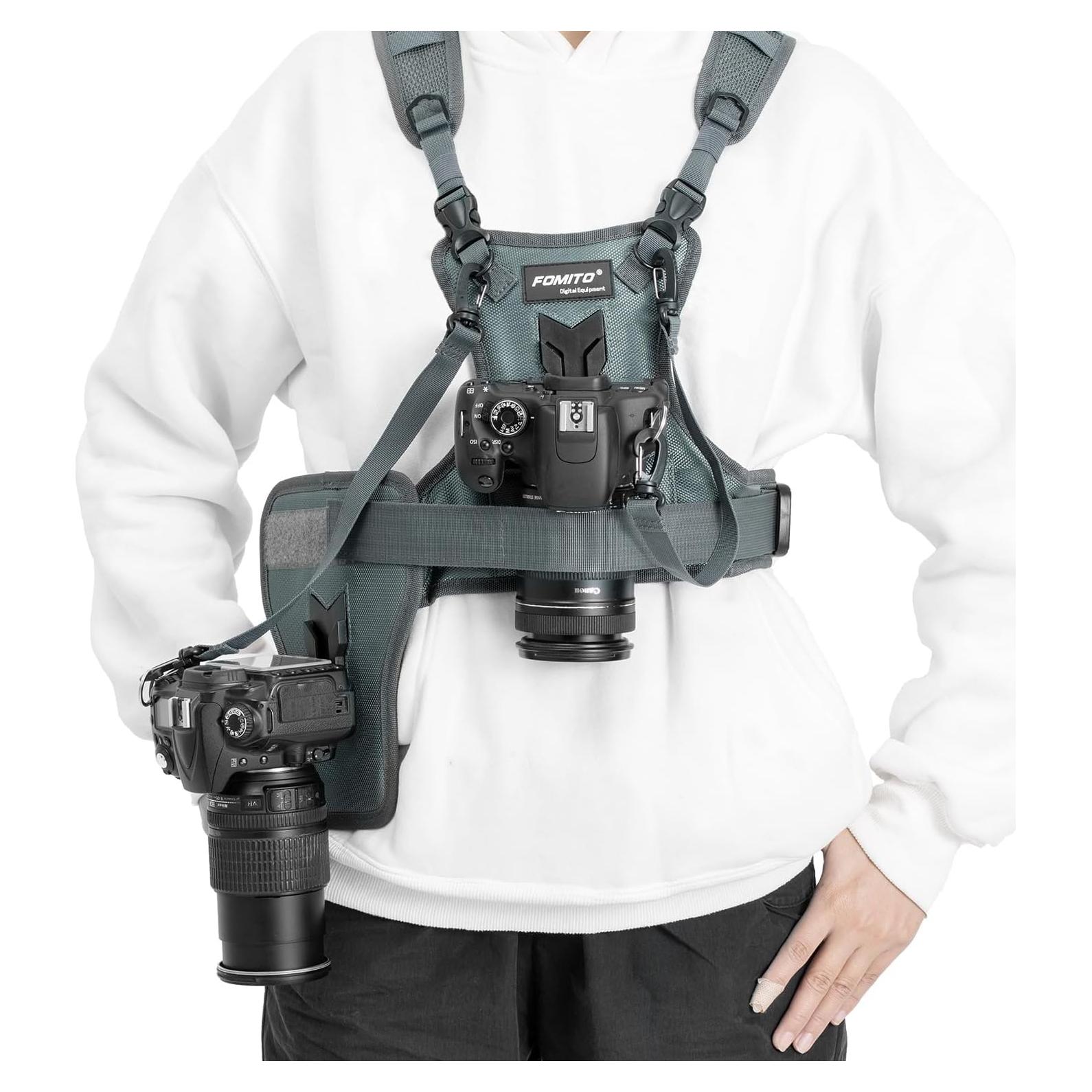 Sistema de Arnés Doble Cámara FOMITO, Chaleco Fotografía Gris
