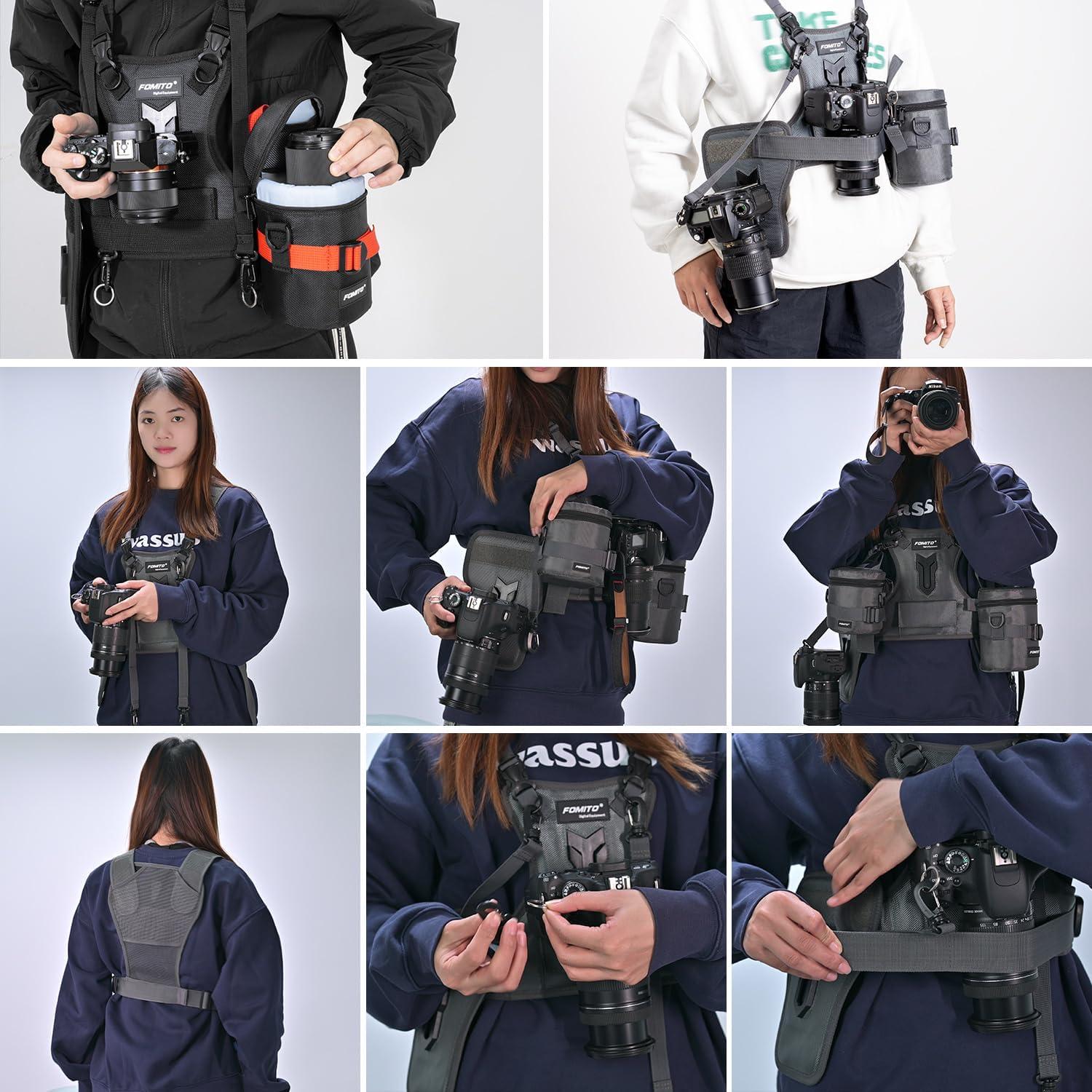 Sistema de Arnés Doble Cámara FOMITO, Chaleco Fotografía Gris