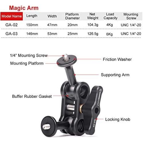 Brazo Mágico Sunwayfoto GA-03 para Trípode 1/4" Aluminio