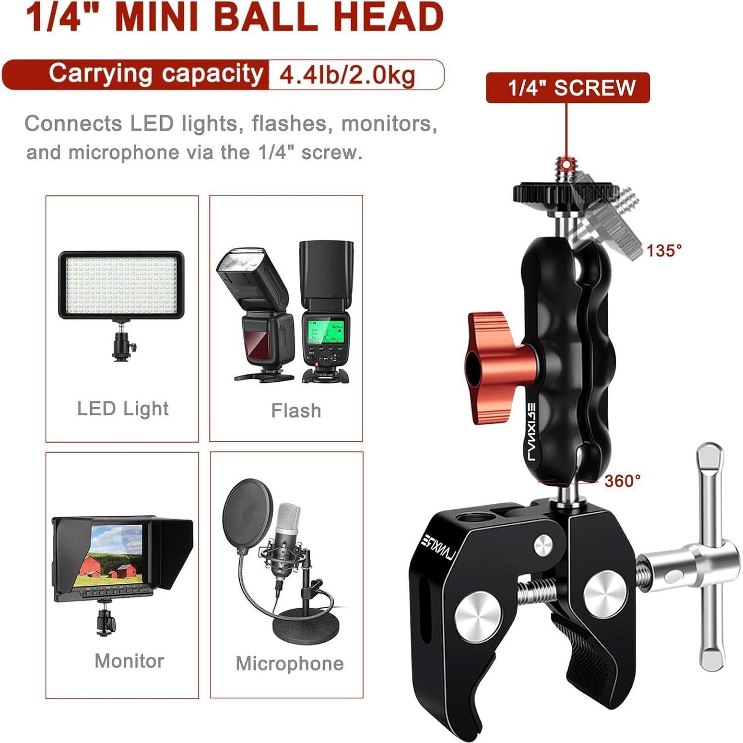 Soporte de cámara Super Clamp Lanxire con cabezal esférico 360°