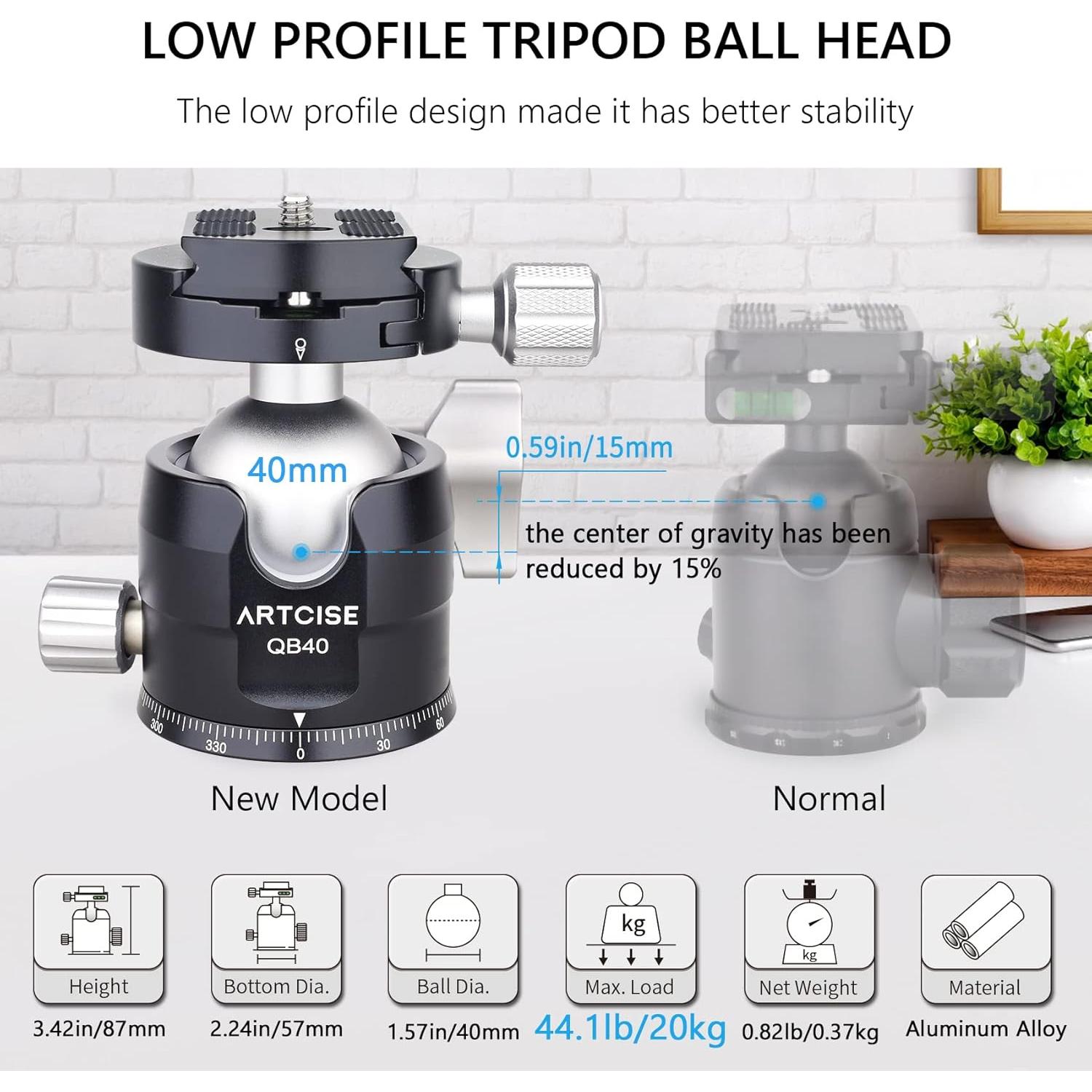 Cabezal de trípode ArtiCise 40mm con 2 placas liberación rápida