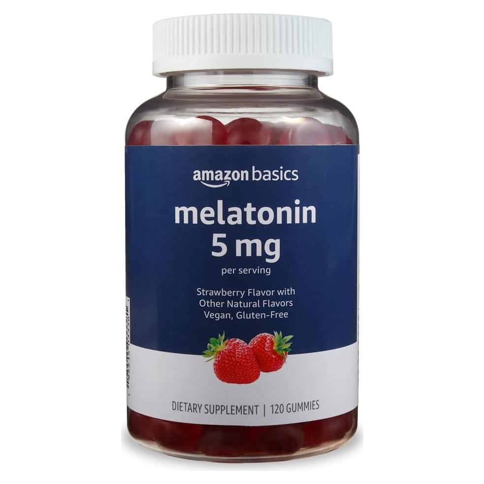 Gomas de Melatonina Amazon Basics 5mg Sabor Fresa 120 Unidades