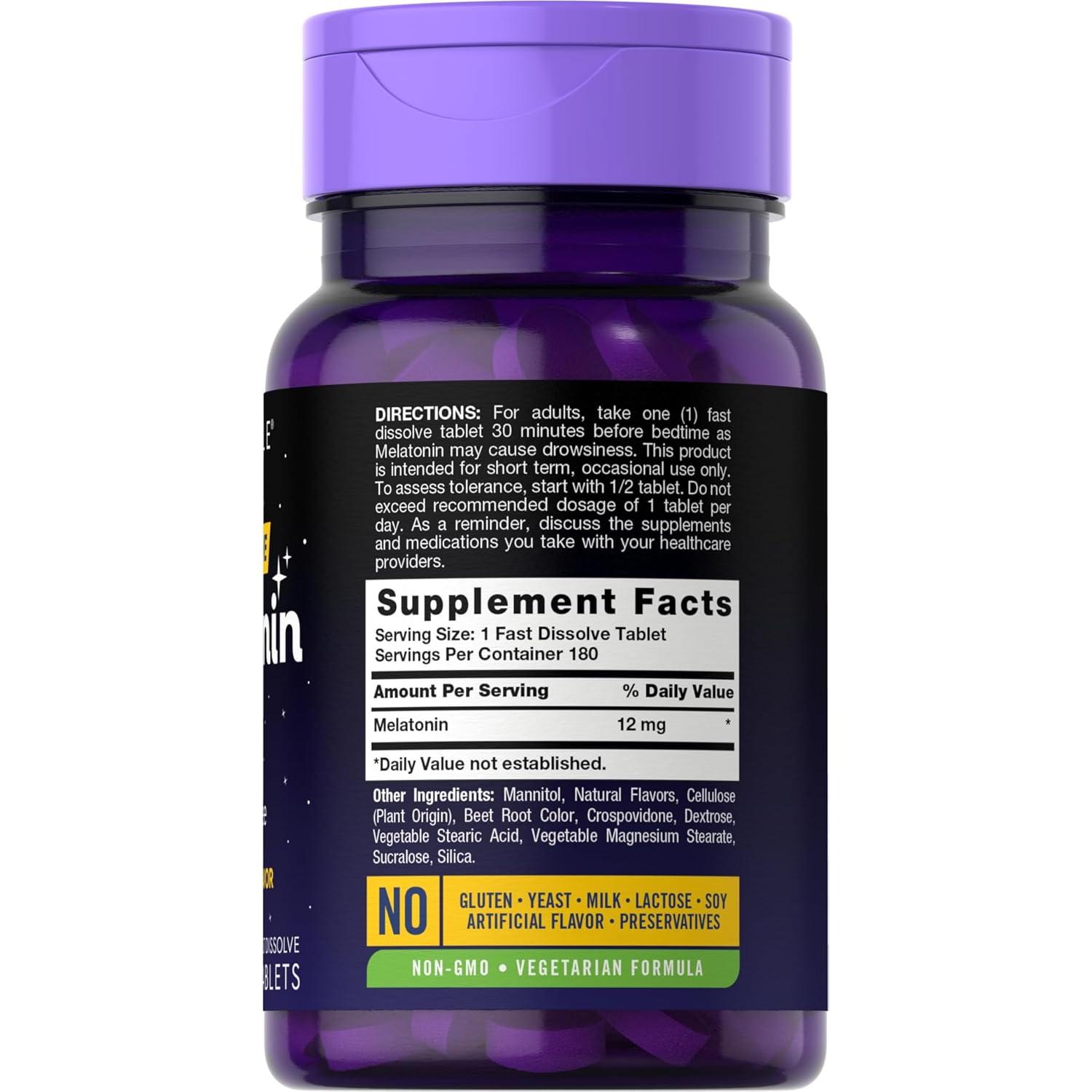 Melatonina 12 mg Carlyle 180 Tabletas Disolución Rápida Sabor Baya