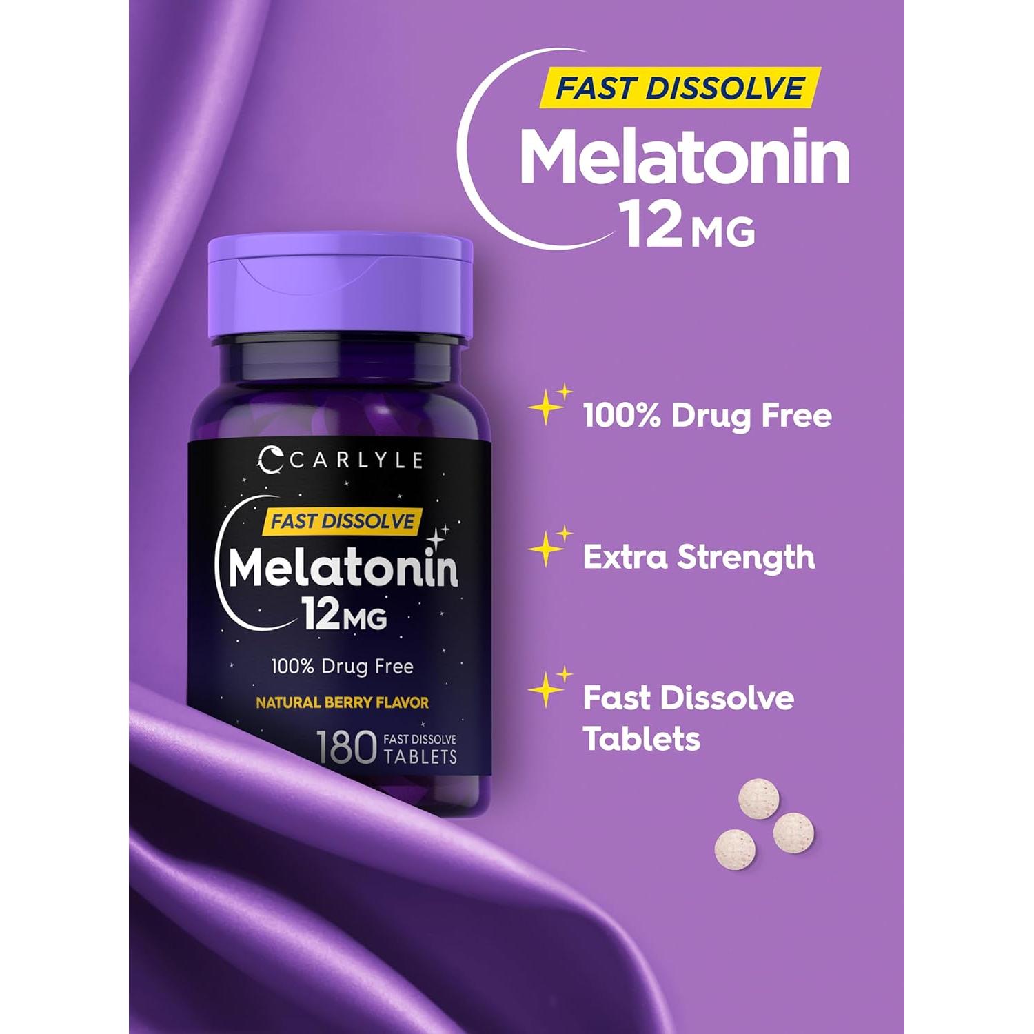 Melatonina 12 mg Carlyle 180 Tabletas Disolución Rápida Sabor Baya