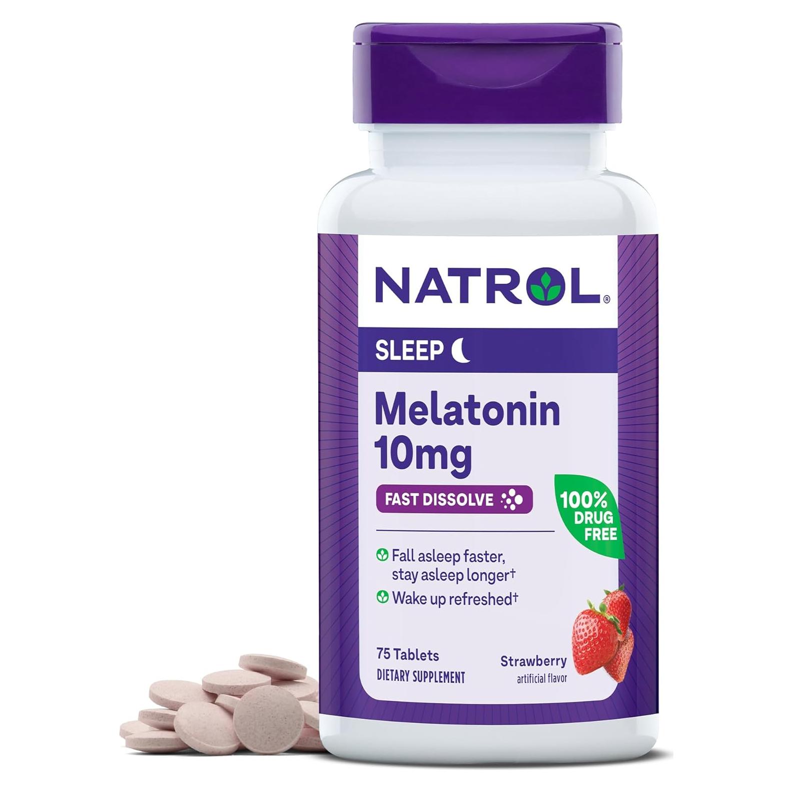 Natrol Melatonina 10 mg Rápida Disolución 75 Tabletas Sabor Fresa