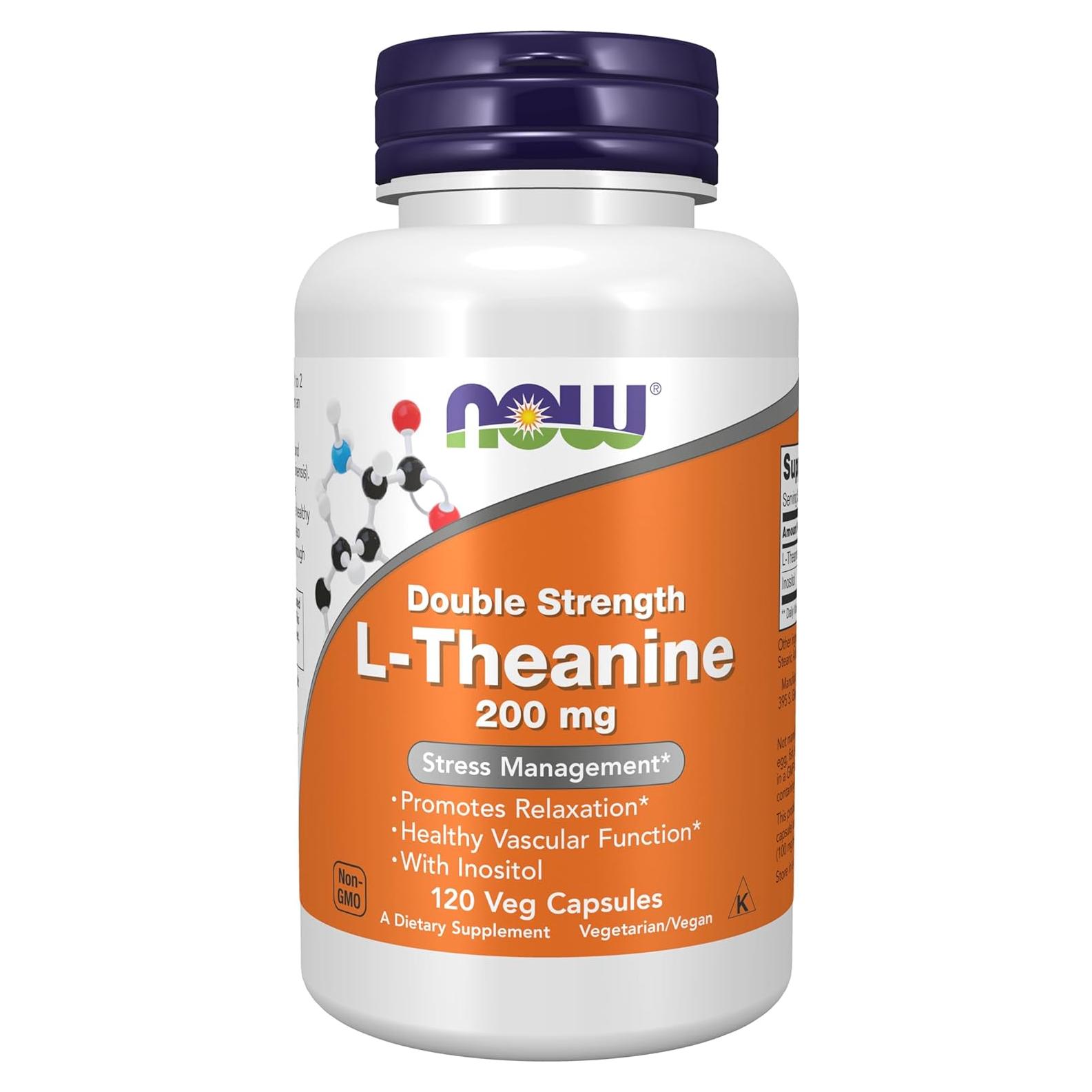 NOW Foods L-Theanine 200 mg con Inositol 120 Cápsulas Veganas