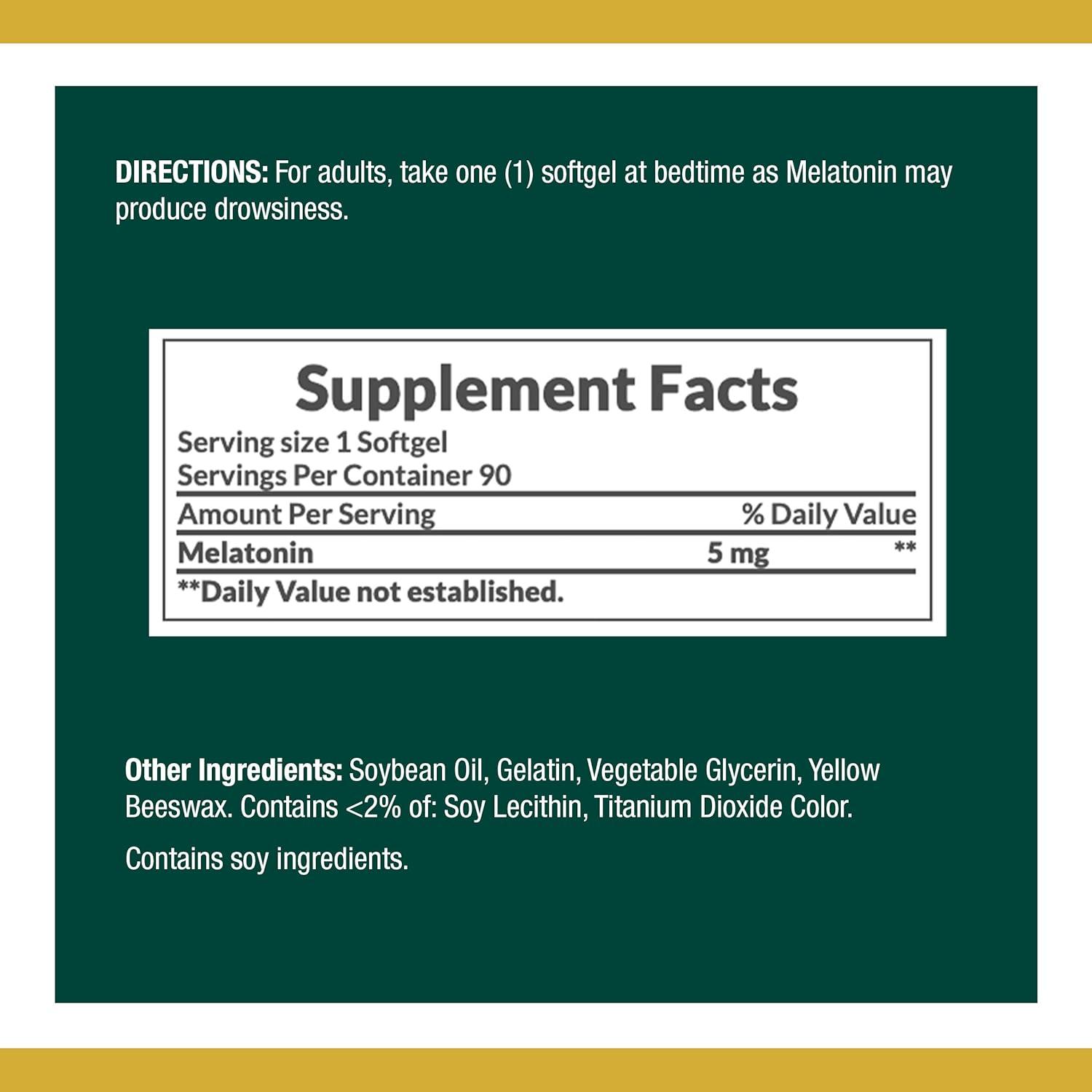 Suplemento de Melatonina Nature's Bounty 5 mg 90 Cápsulas