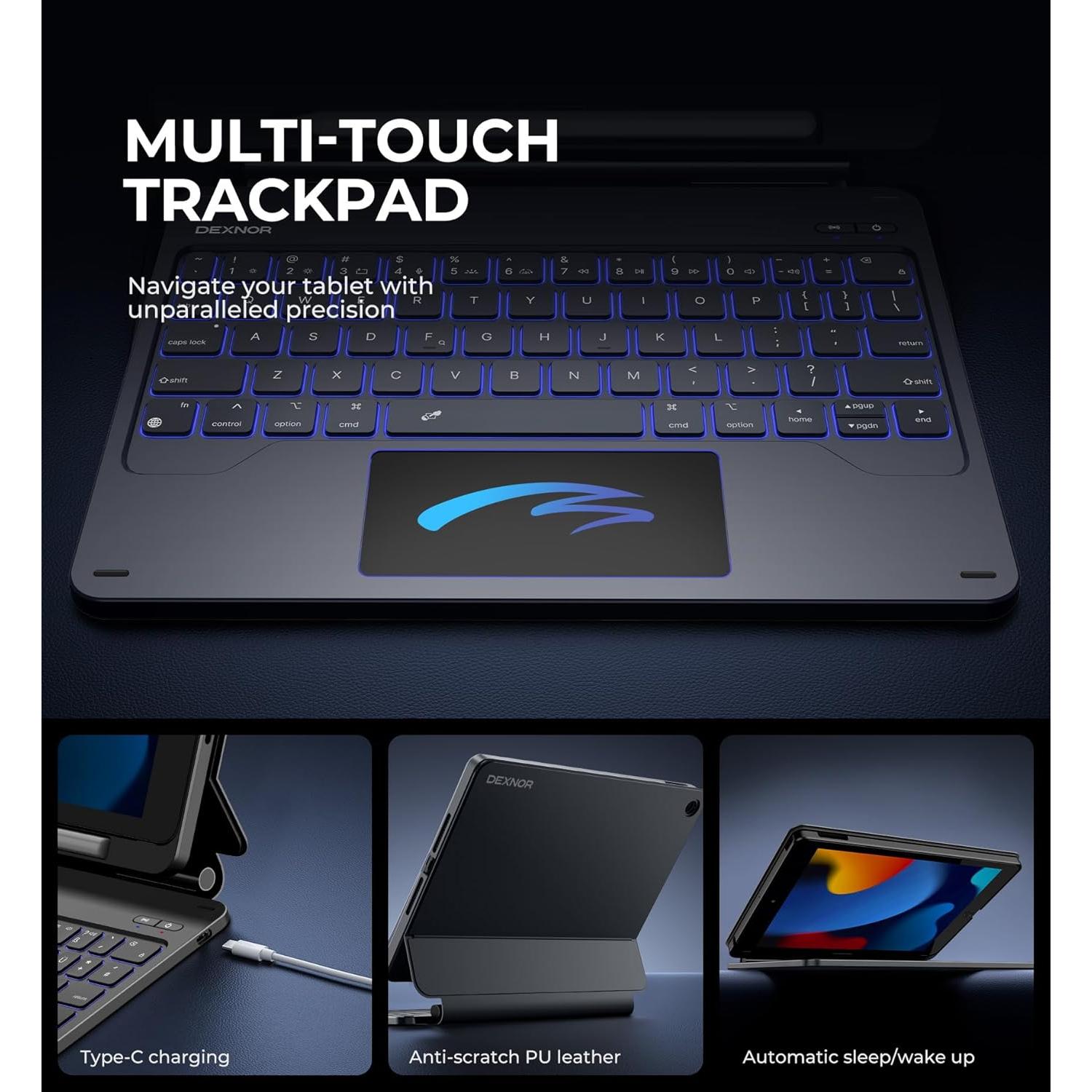 Funda con Teclado Dexnor para iPad 10.2" 9ª Gen Negro