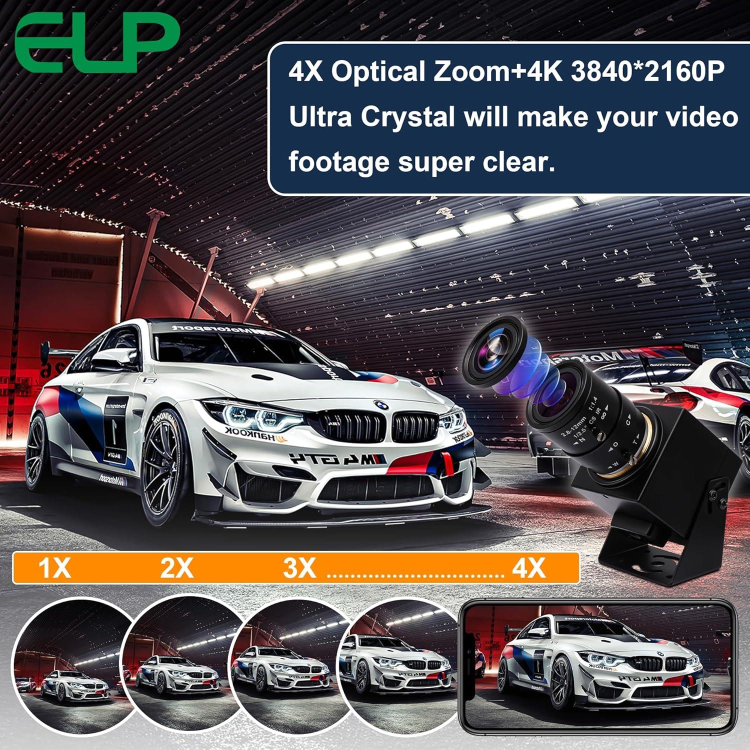 Cámara USB HDMI 4K ELP con Zoom Manual 2.8-12mm