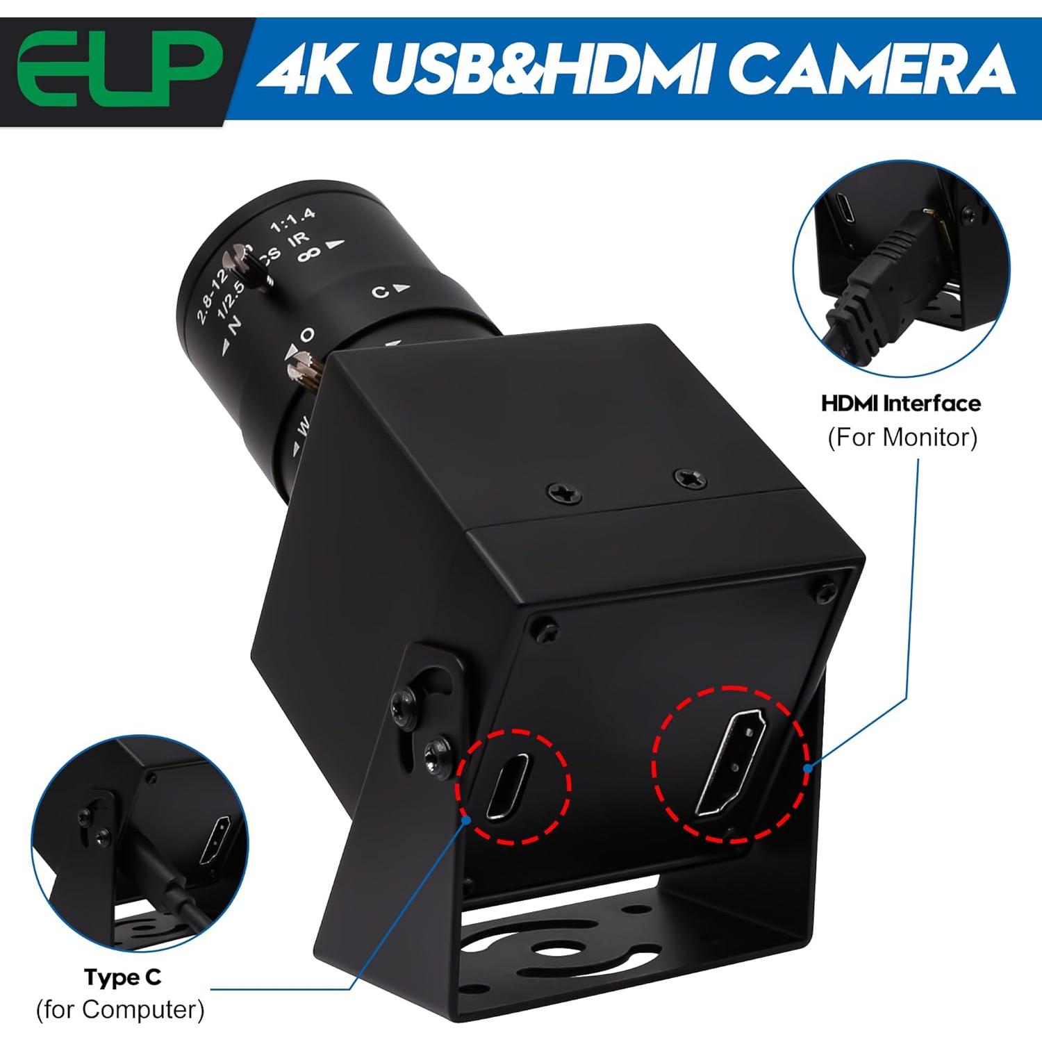 Cámara USB HDMI 4K ELP con Zoom Manual 2.8-12mm