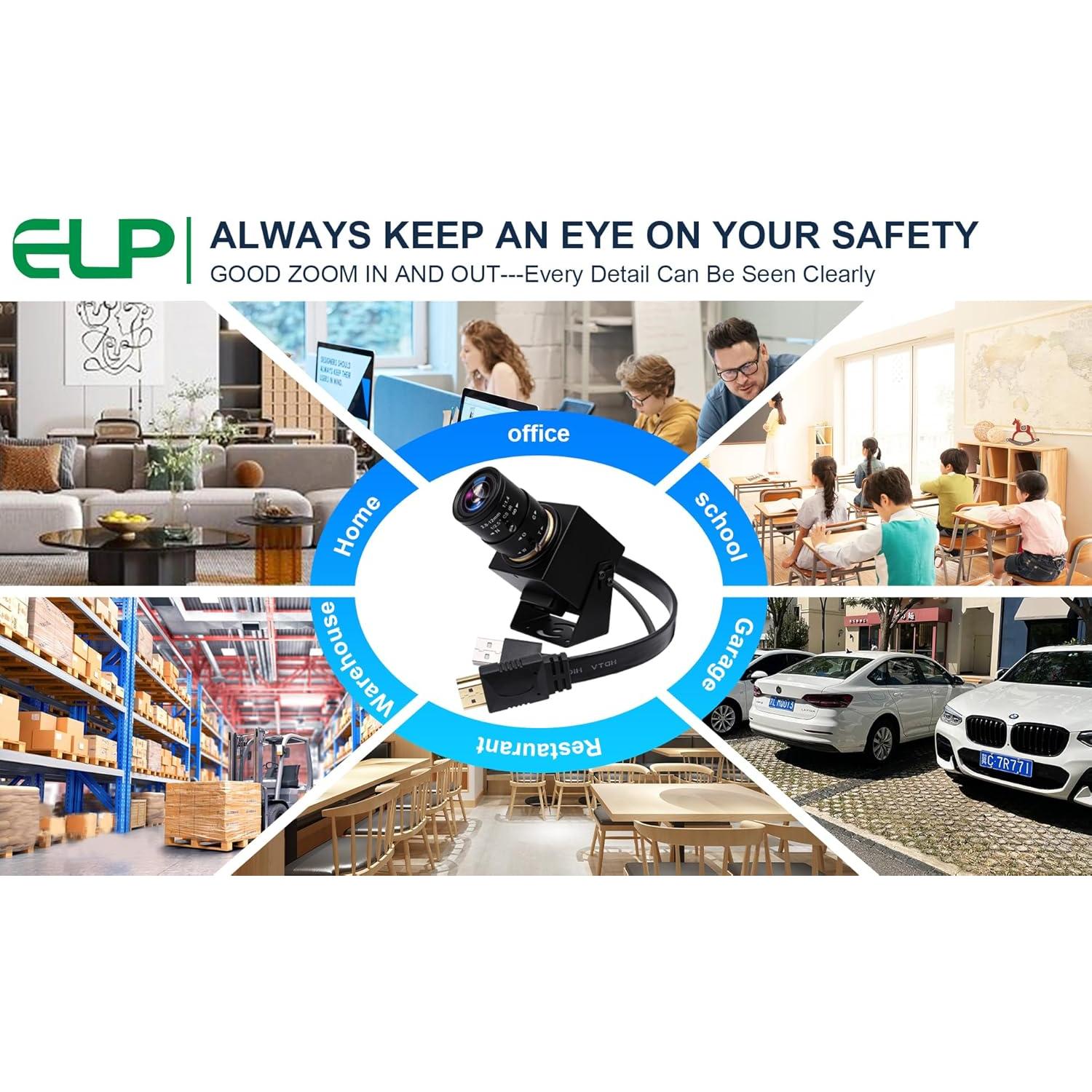 Cámara USB HDMI 4K ELP con Zoom Manual 2.8-12mm