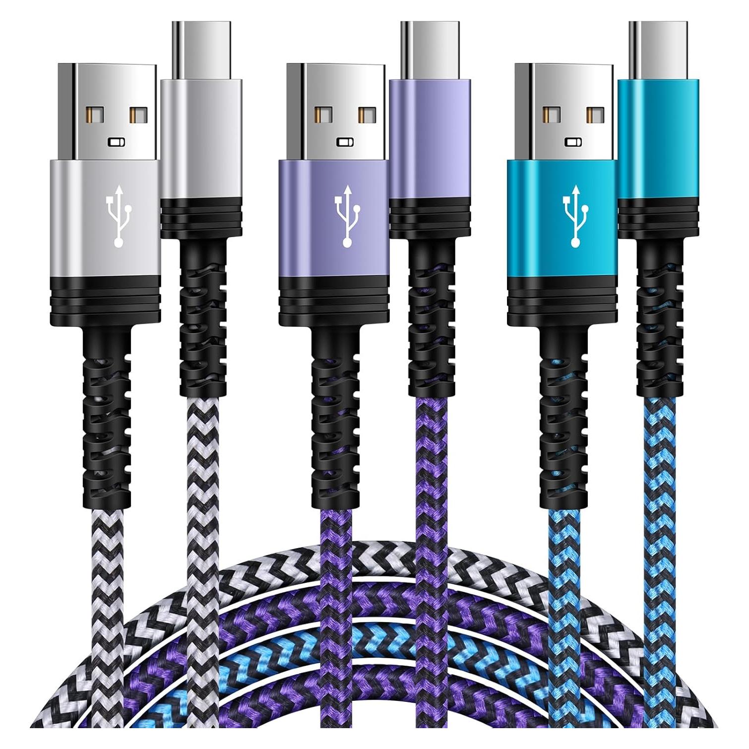 Cable USB C Carga Rápida 3 Pack 10FT Nylon Trenzado Eusbote