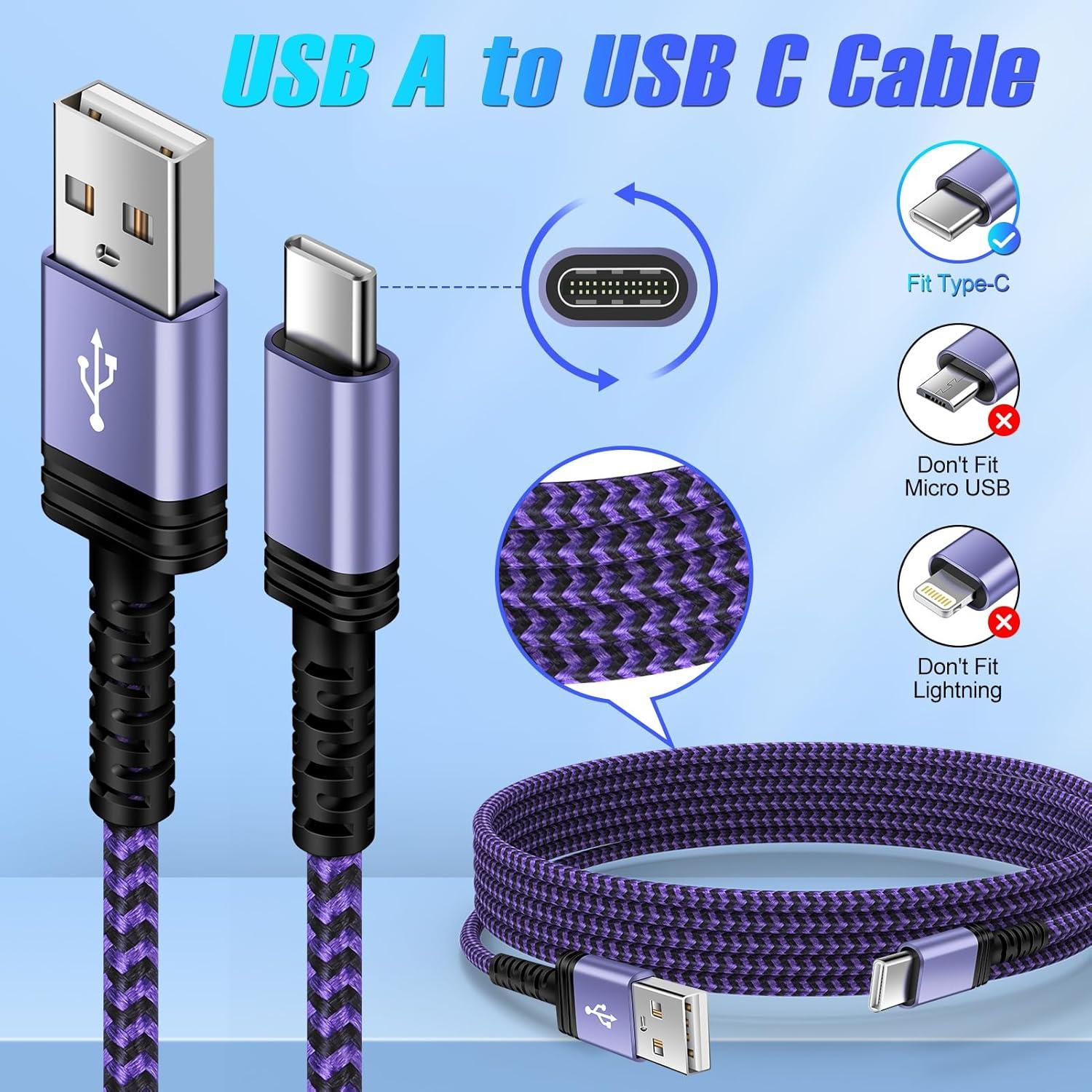 Cable USB C Carga Rápida 3 Pack 10FT Nylon Trenzado Eusbote