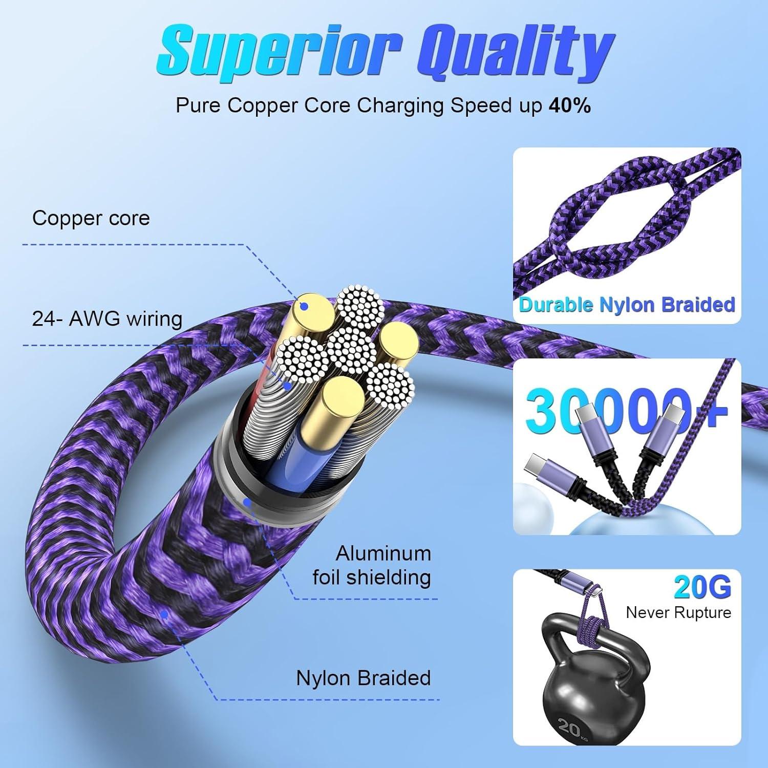 Cable USB C Carga Rápida 3 Pack 10FT Nylon Trenzado Eusbote