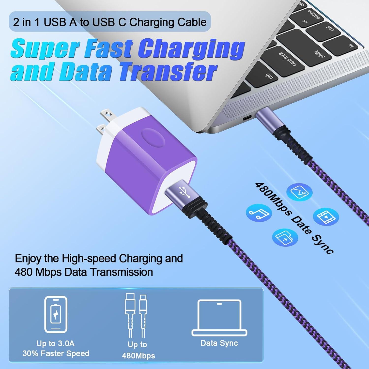 Cable USB C Carga Rápida 3 Pack 10FT Nylon Trenzado Eusbote