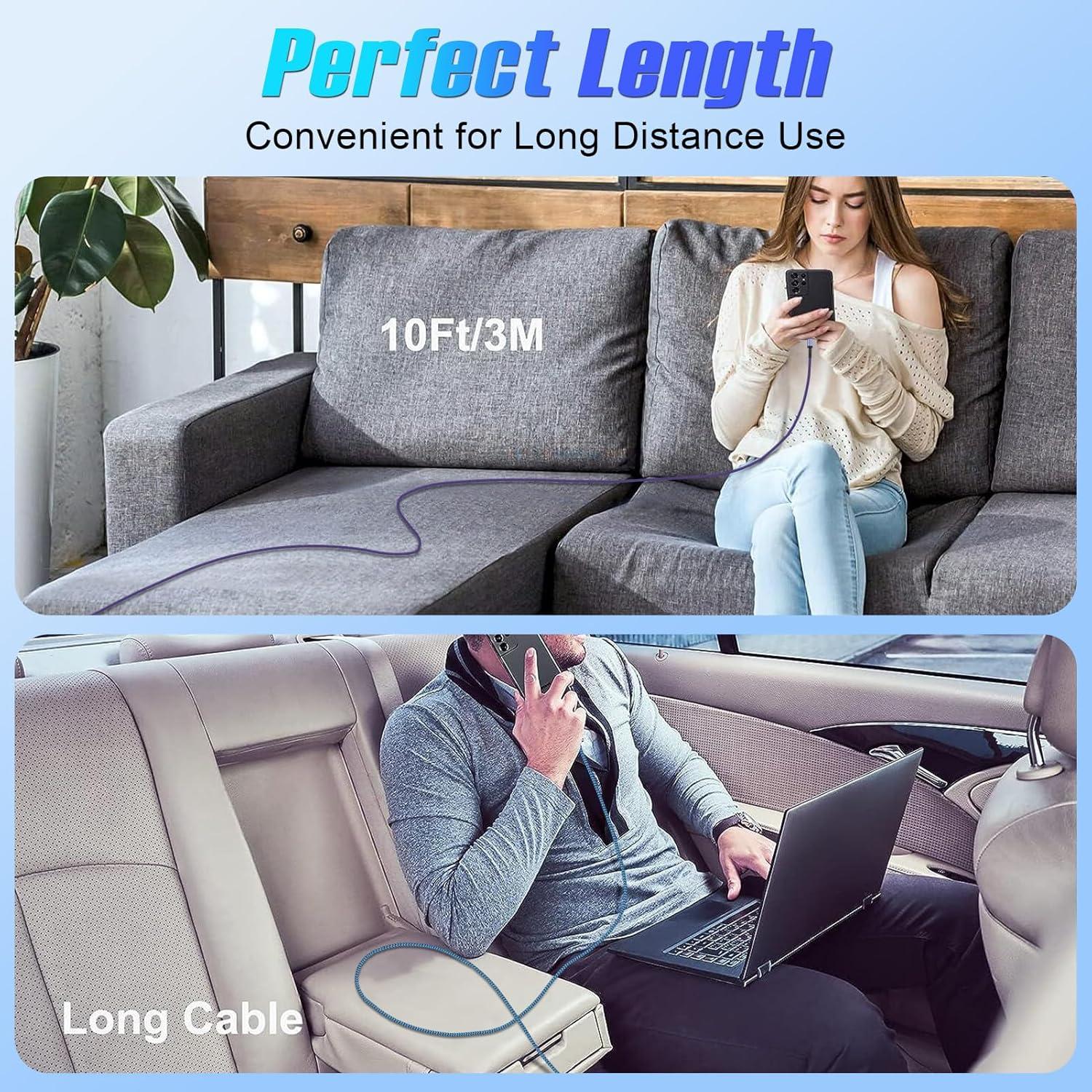 Cable USB C Carga Rápida 3 Pack 10FT Nylon Trenzado Eusbote