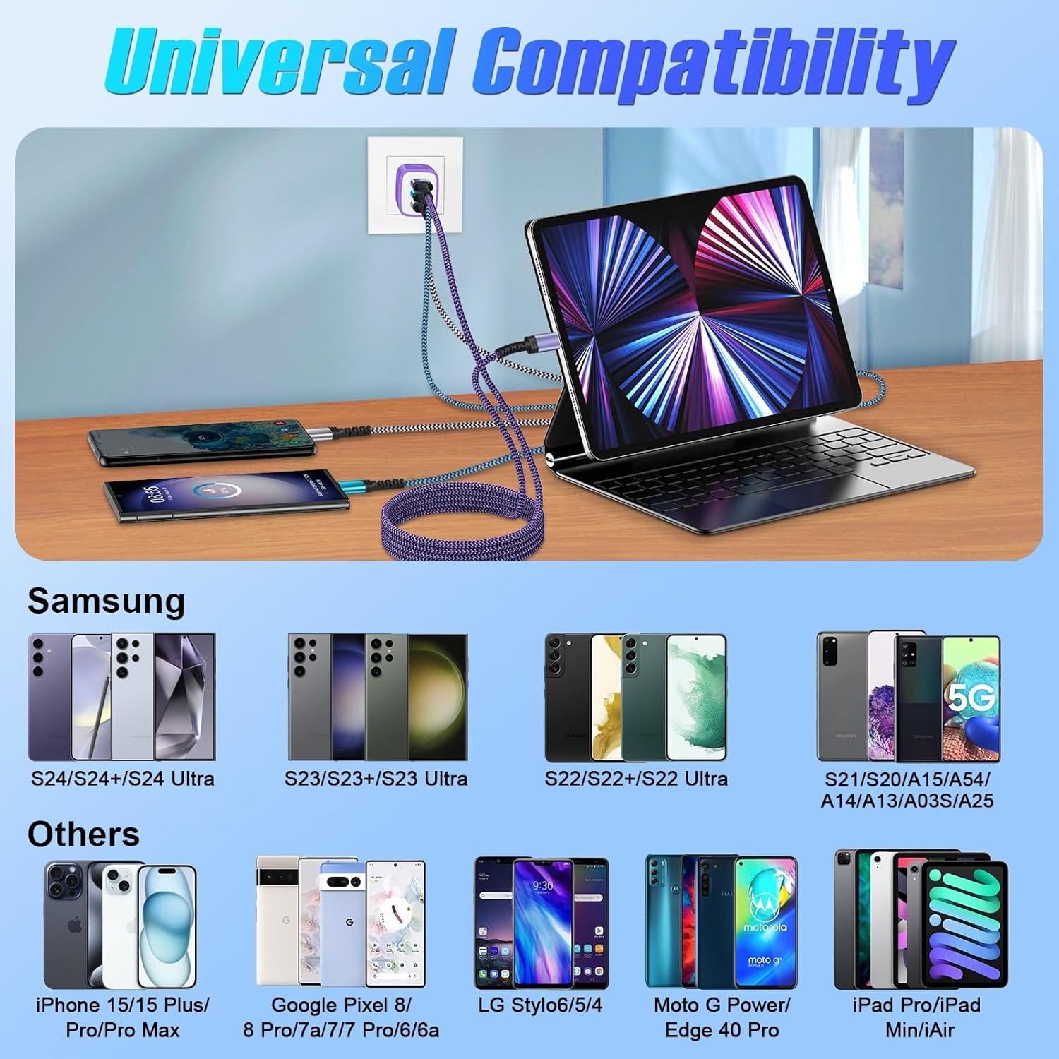 Cable USB C Carga Rápida 3 Pack 10FT Nylon Trenzado Eusbote