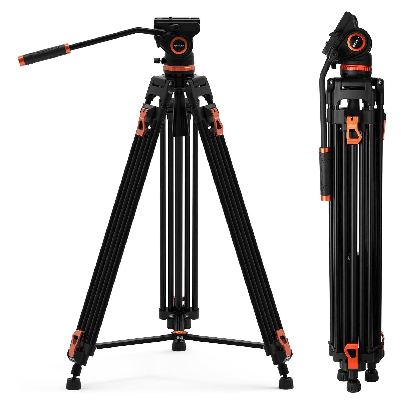 Trípode GEEKOTO de Aluminio 182.88 cm con Cabezal Fluido K3