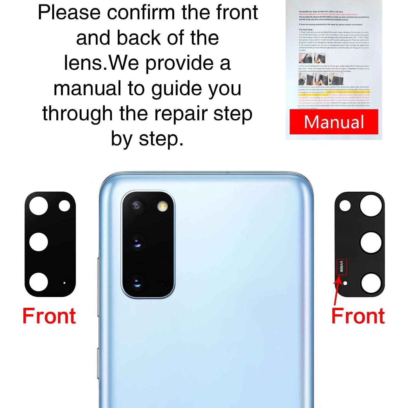 2 Piezas Cristal de Lente de Cámara ASDAWN para Galaxy S20