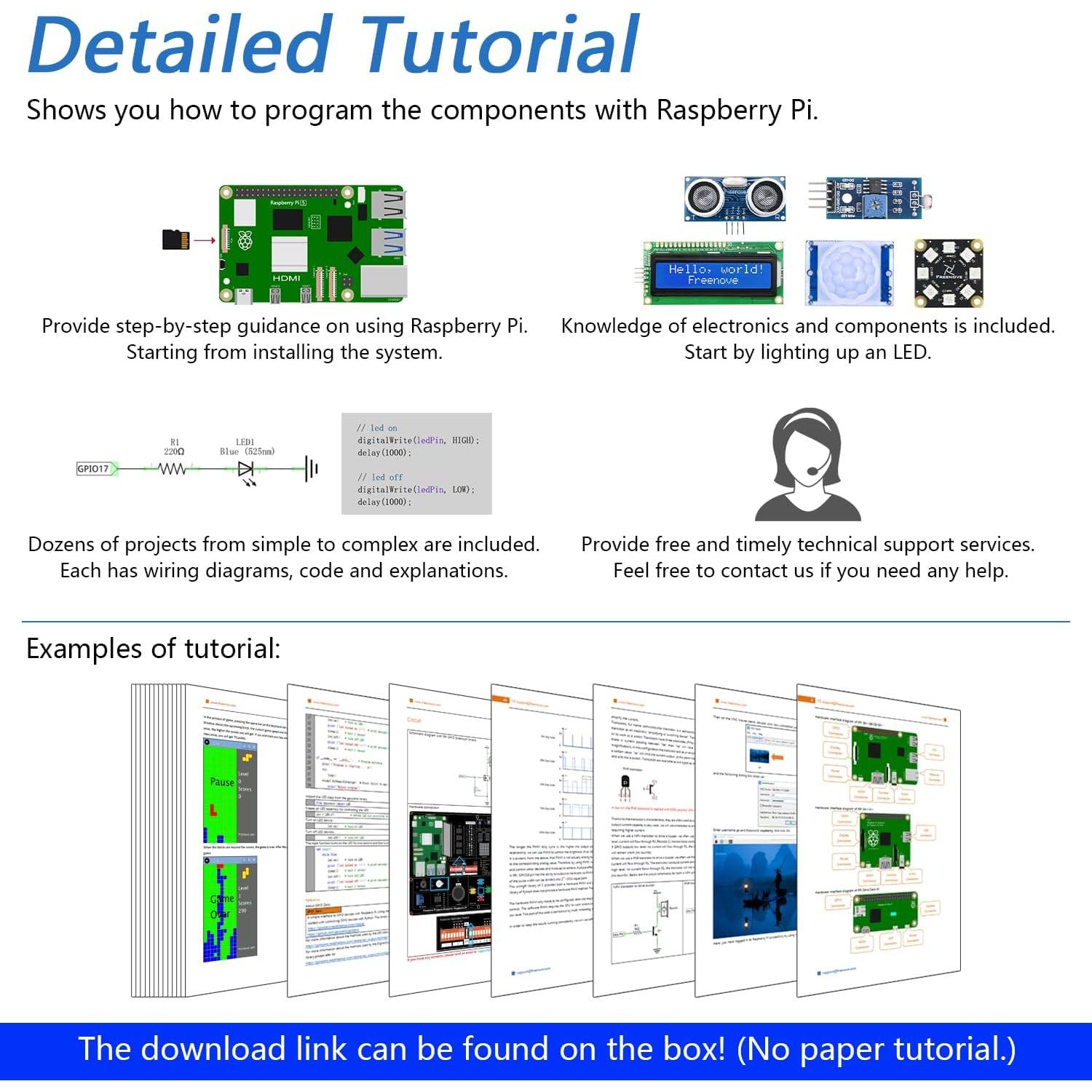 Kit de Proyectos FREENOVE para Raspberry Pi 5 y 400, 132 Proyectos