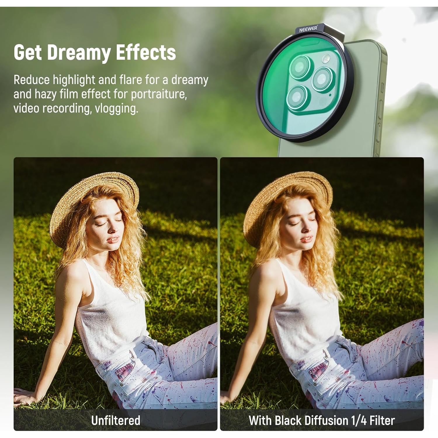 Filtro de Difusión Negra 67mm NEEWER 1/4 para Teléfono