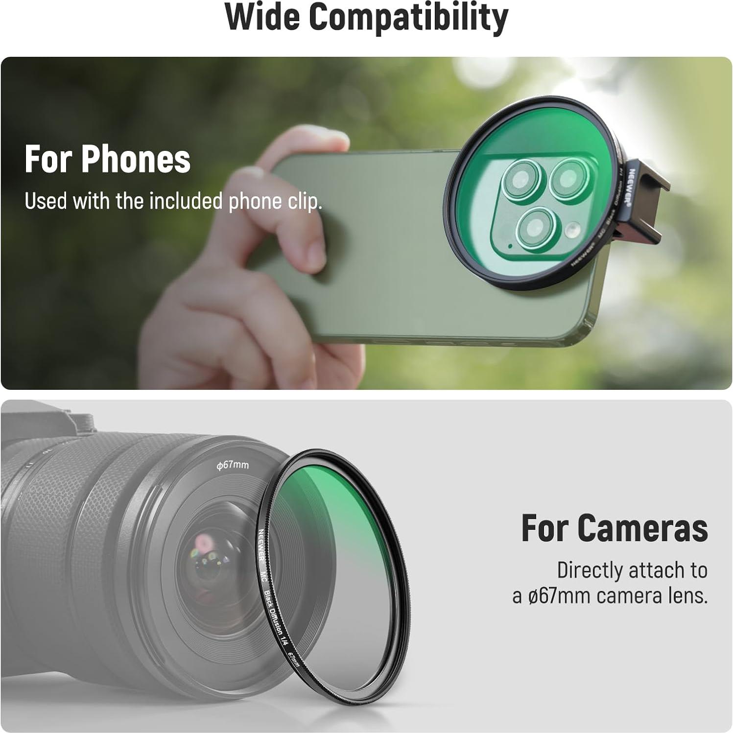 Filtro de Difusión Negra 67mm NEEWER 1/4 para Teléfono