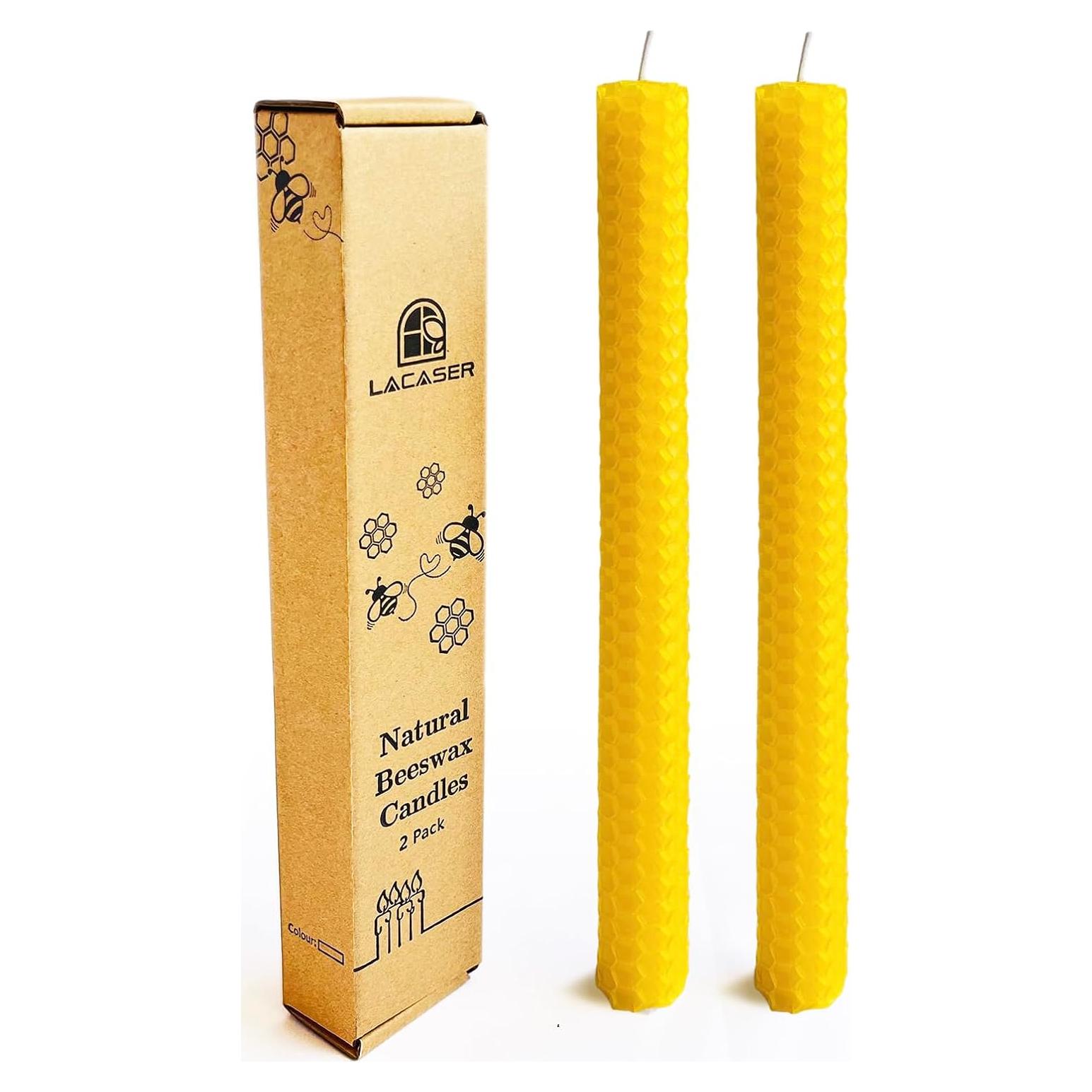 Juego de Velas de Cera de Abeja Lacaser Amarillo 2 Piezas 22.86 cm
