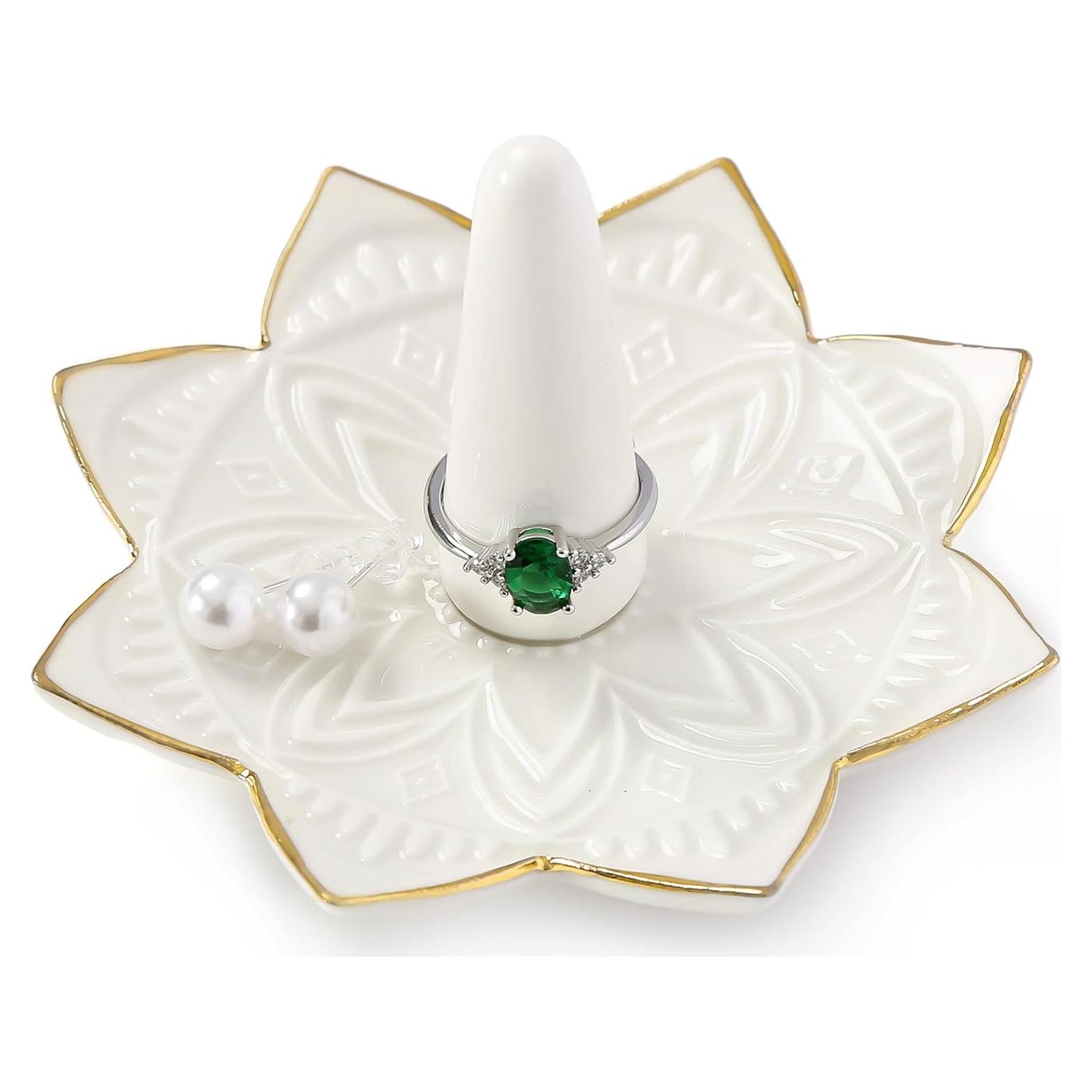 Plato de Anillos Mandala Maxsirui Cerámica Blanco 10x10 cm