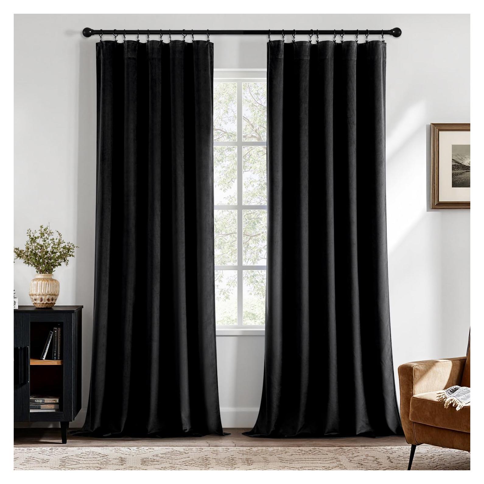 Cortinas de Terciopelo Negro MIULEE 2 Paneles 100x243 cm Blackout