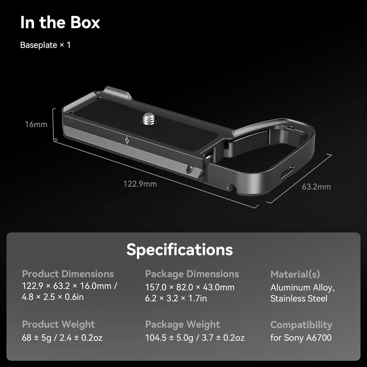 SmallRig Baseplate for Sony Alpha 6700, Bottom Mount Plate Built-in Quick Release Plate for Arca, Supporting Quick Switch Between Tripod and Stabilizer (DJI RS 2 / RSC 2 / RS 3 / RS 3 Pro) - 4338