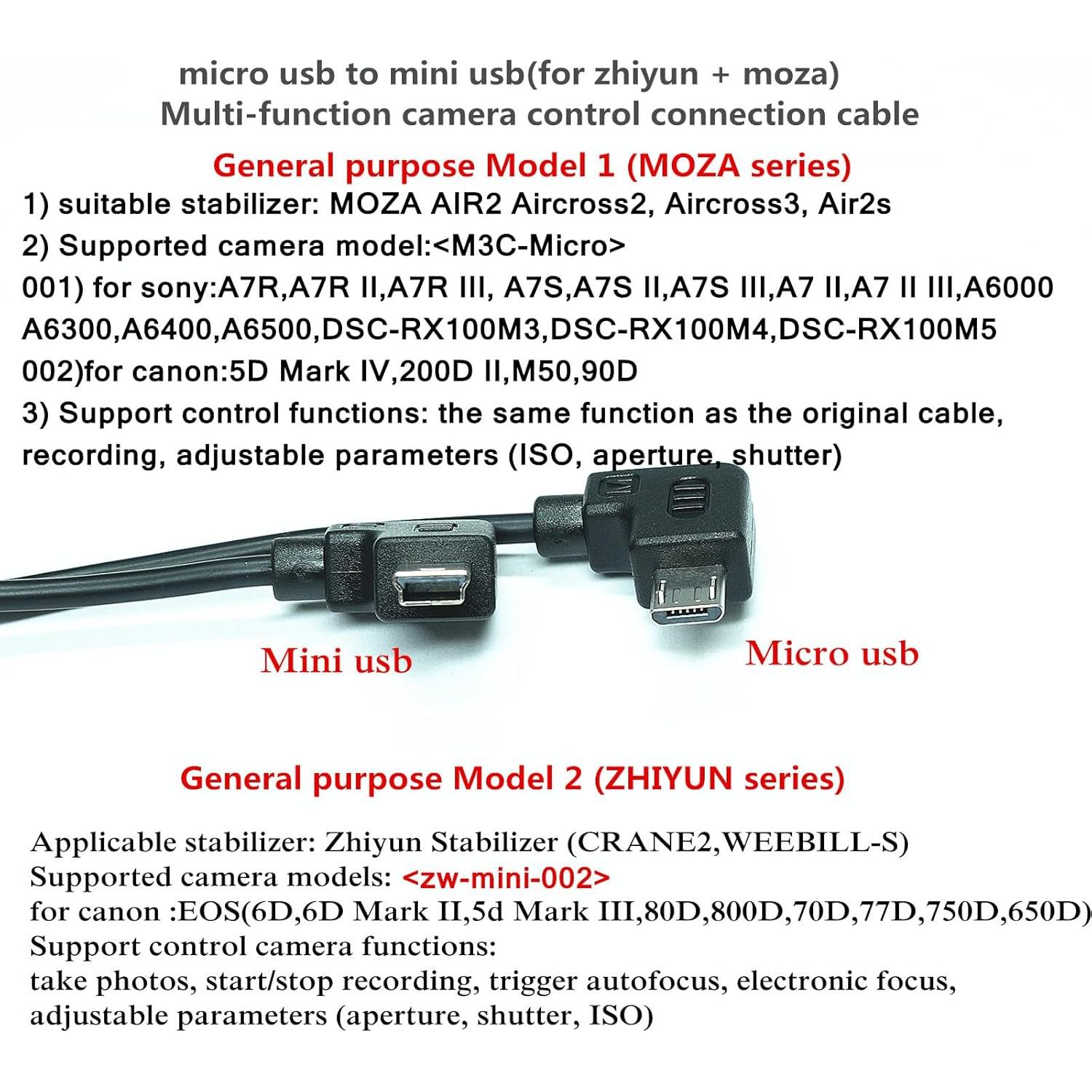 Cable de Conexión Micro USB a Mini USB para Estabilizadores