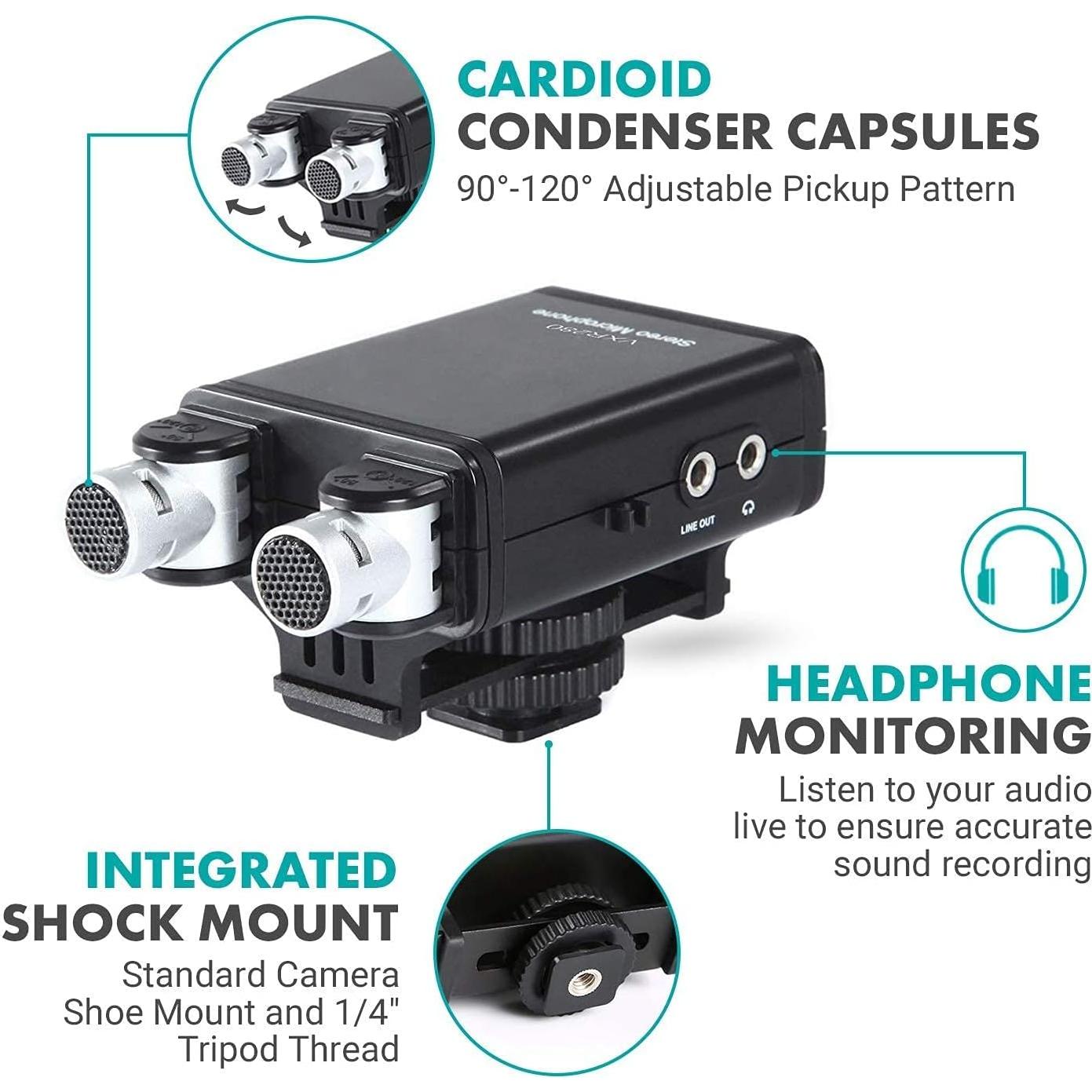 Micrófono Estéreo Movo VXR280 para Cámara DSLR - Condensador Ajustable