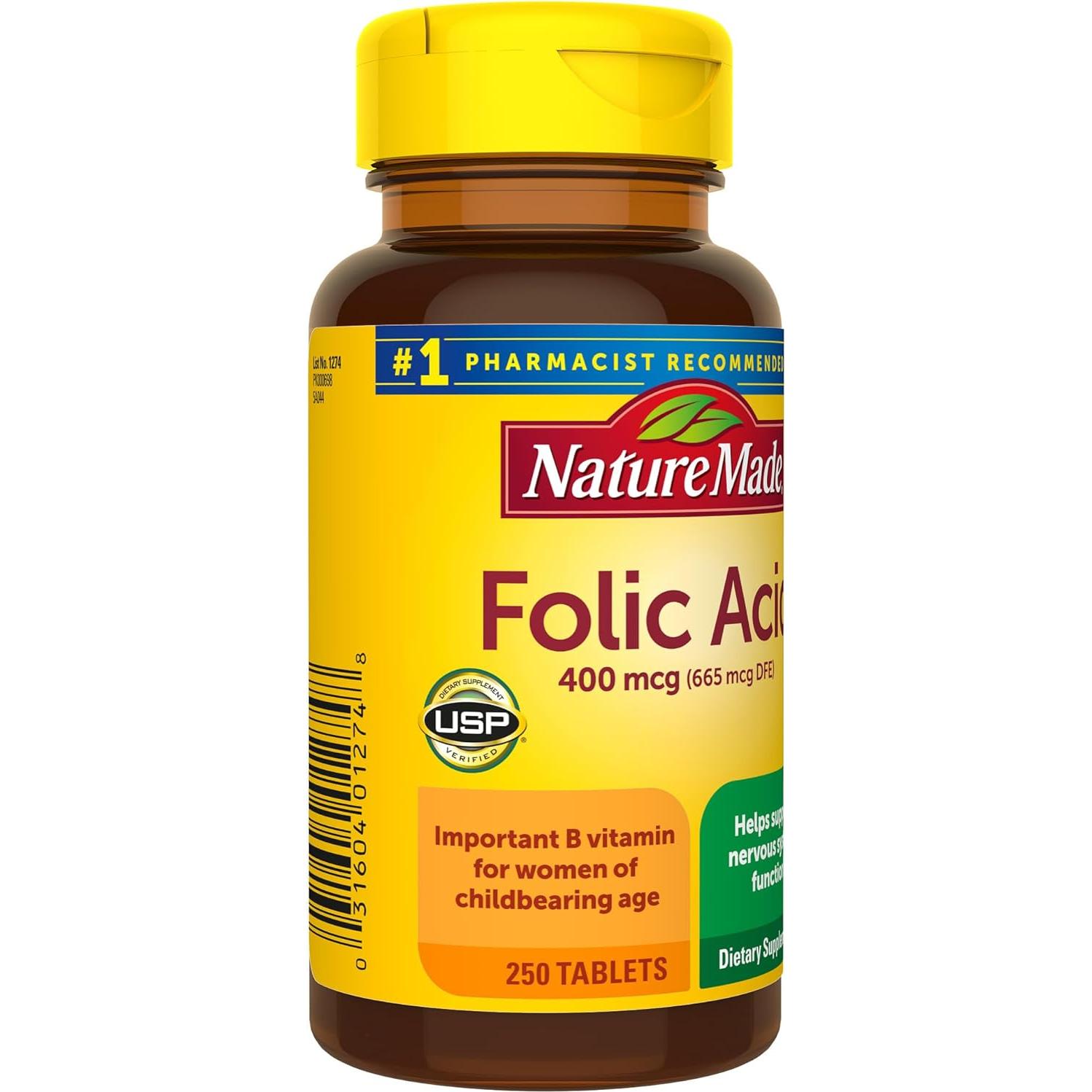 Nature Made Ácido Fólico 400 mcg - 250 Tabletas Suplemento