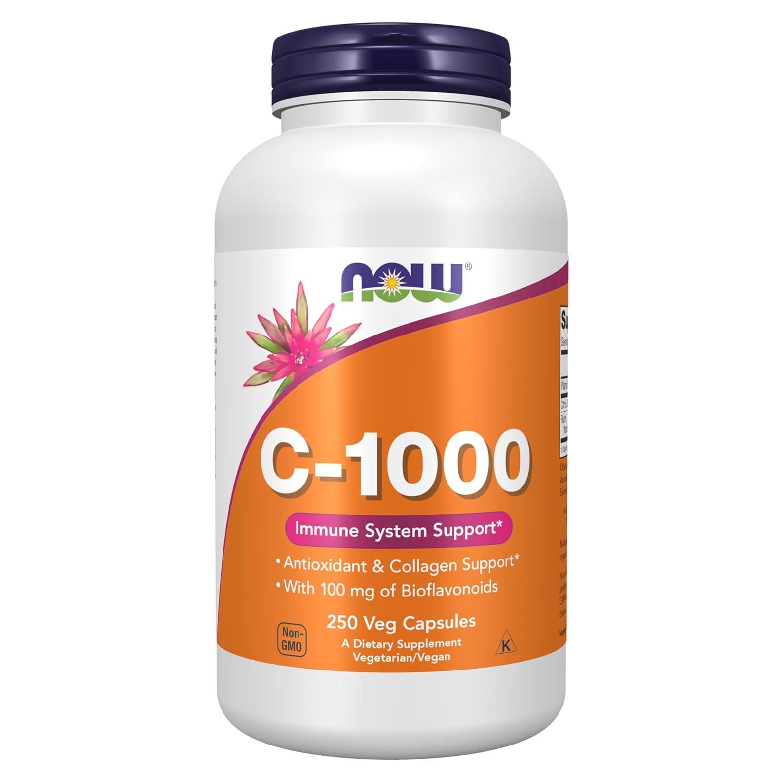 Vitamina C 1000mg NOW Foods con 100mg Bioflavonoides 250 Cápsulas Veganas