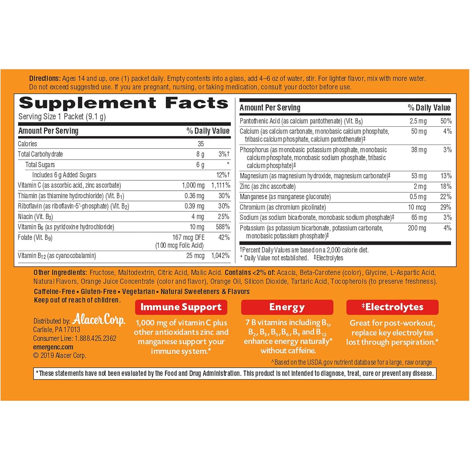 Emergen-C 1000mg Polvo Vitamina C Sabor Naranja 60 Sobres