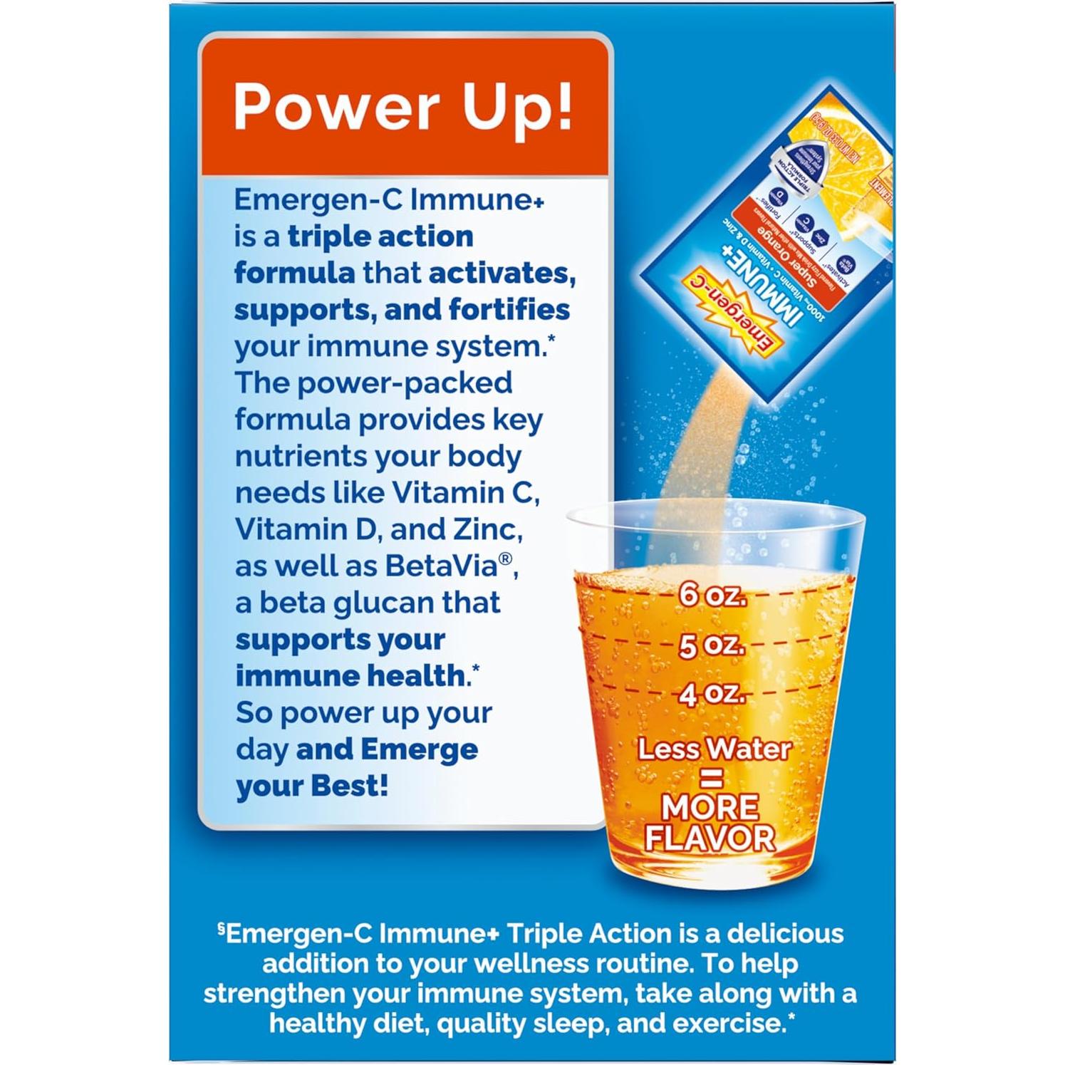 Emergen-C Inmunidad+ Acción Triple Soporte Inmunológico Naranja - 30 Paquetes