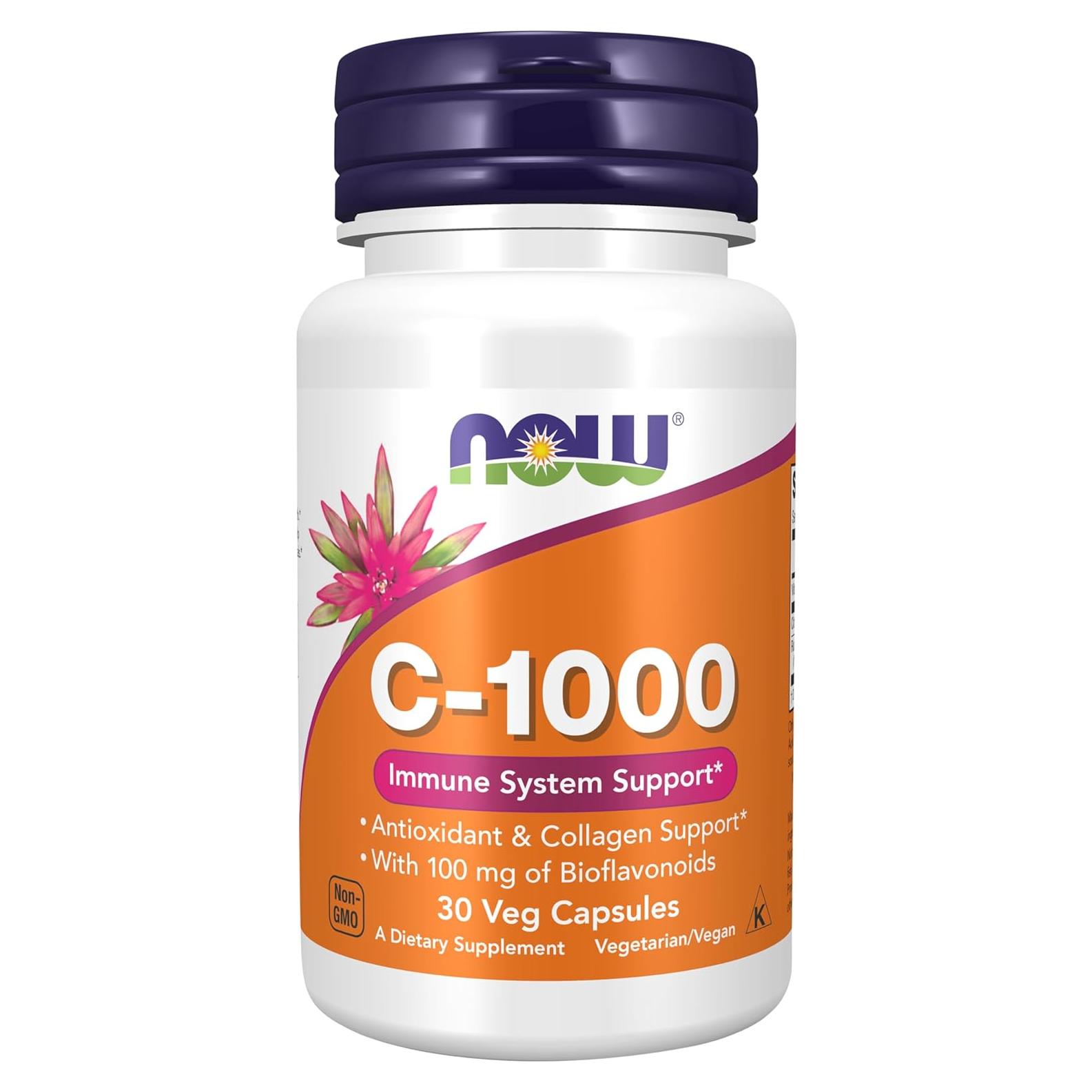 Vitamina C 1000mg NOW Foods con Rosa Mosqueta y Bioflavonoides - 30 Cápsulas Veganas