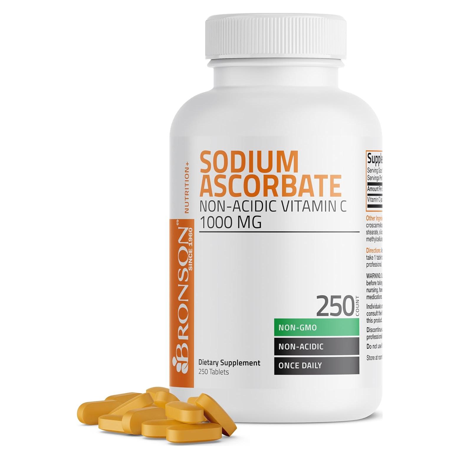 Tabletas de Ascorbato de Sodio Bronson Vitamina C 1000 mg 250 Unidades