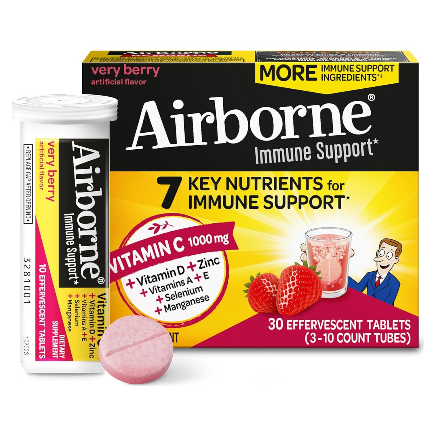 Airborne 1000mg Vitamina C + D + Zinc, 30 Tabletas Efervescentes