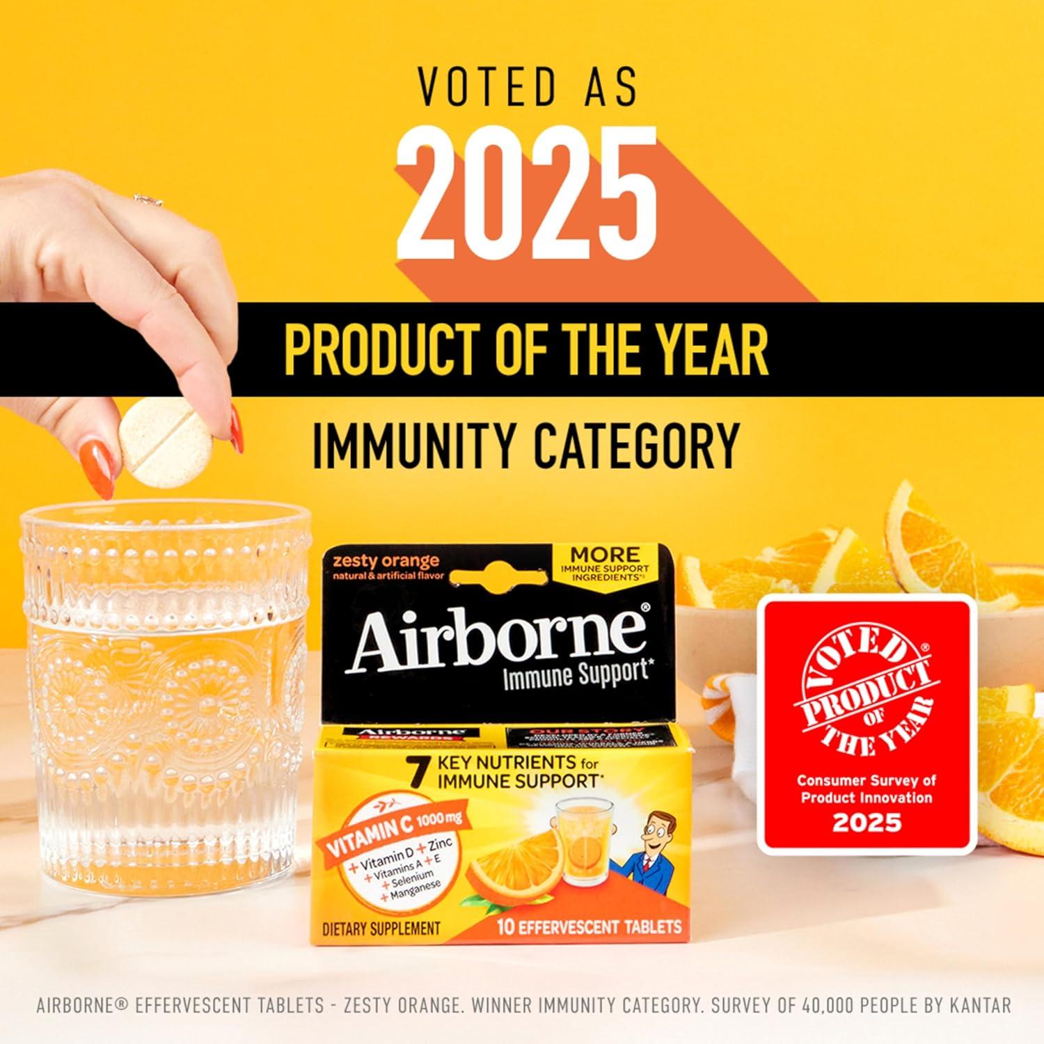 Airborne 1000mg Vitamina C + D + Zinc, 30 Tabletas Efervescentes