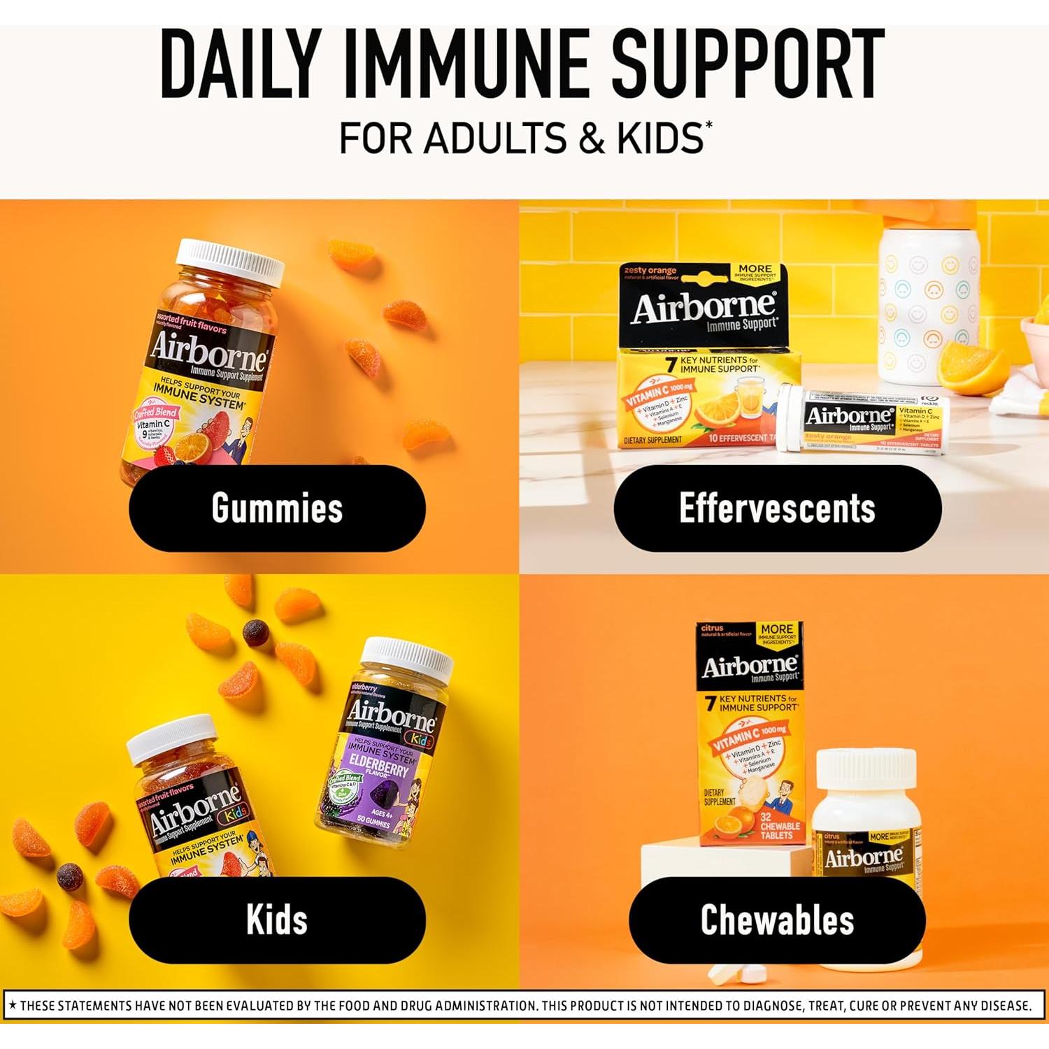 Airborne 1000mg Vitamina C + D + Zinc, 30 Tabletas Efervescentes