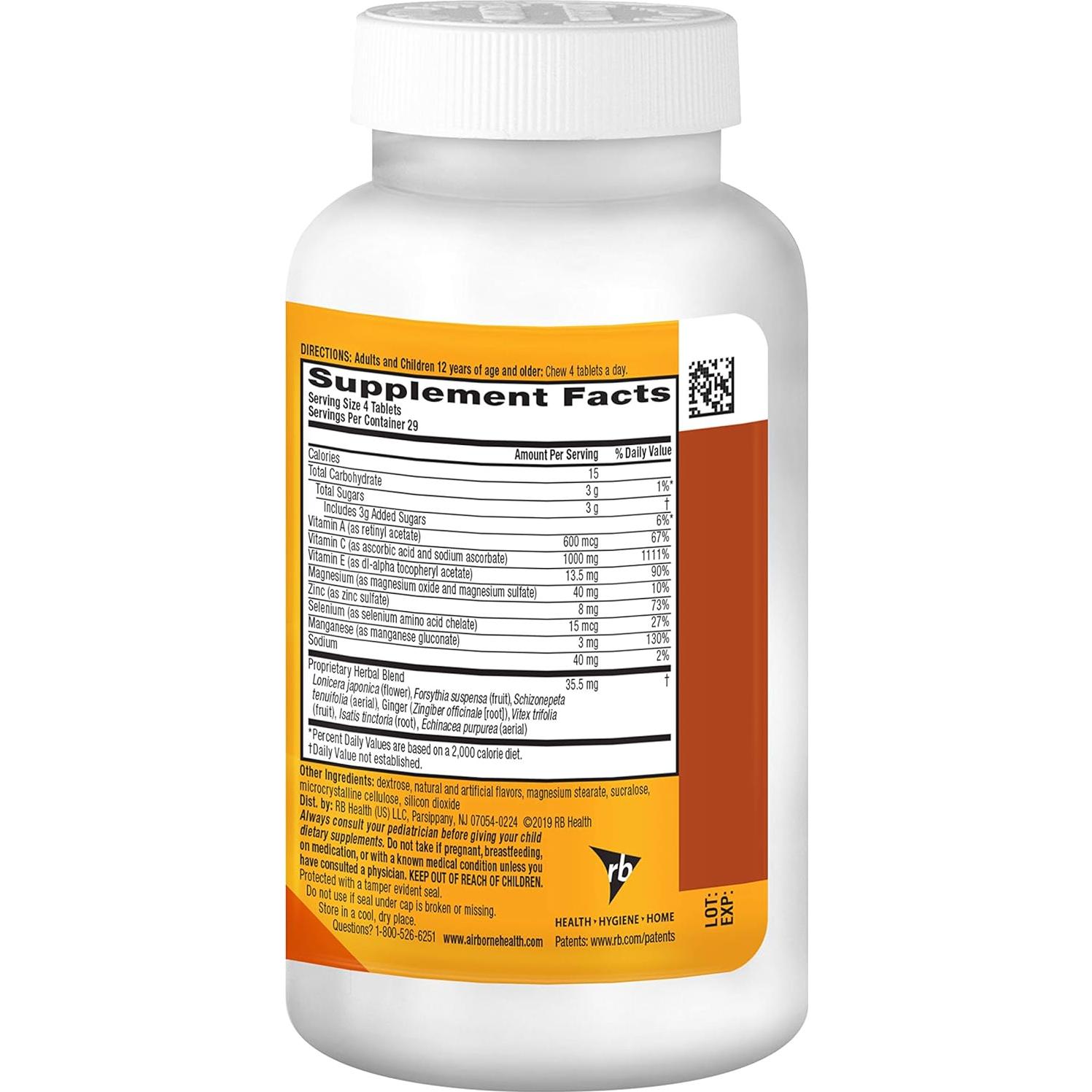 Airborne Tabletas Masticables de Vitamina C 1000mg - 116 Unidades