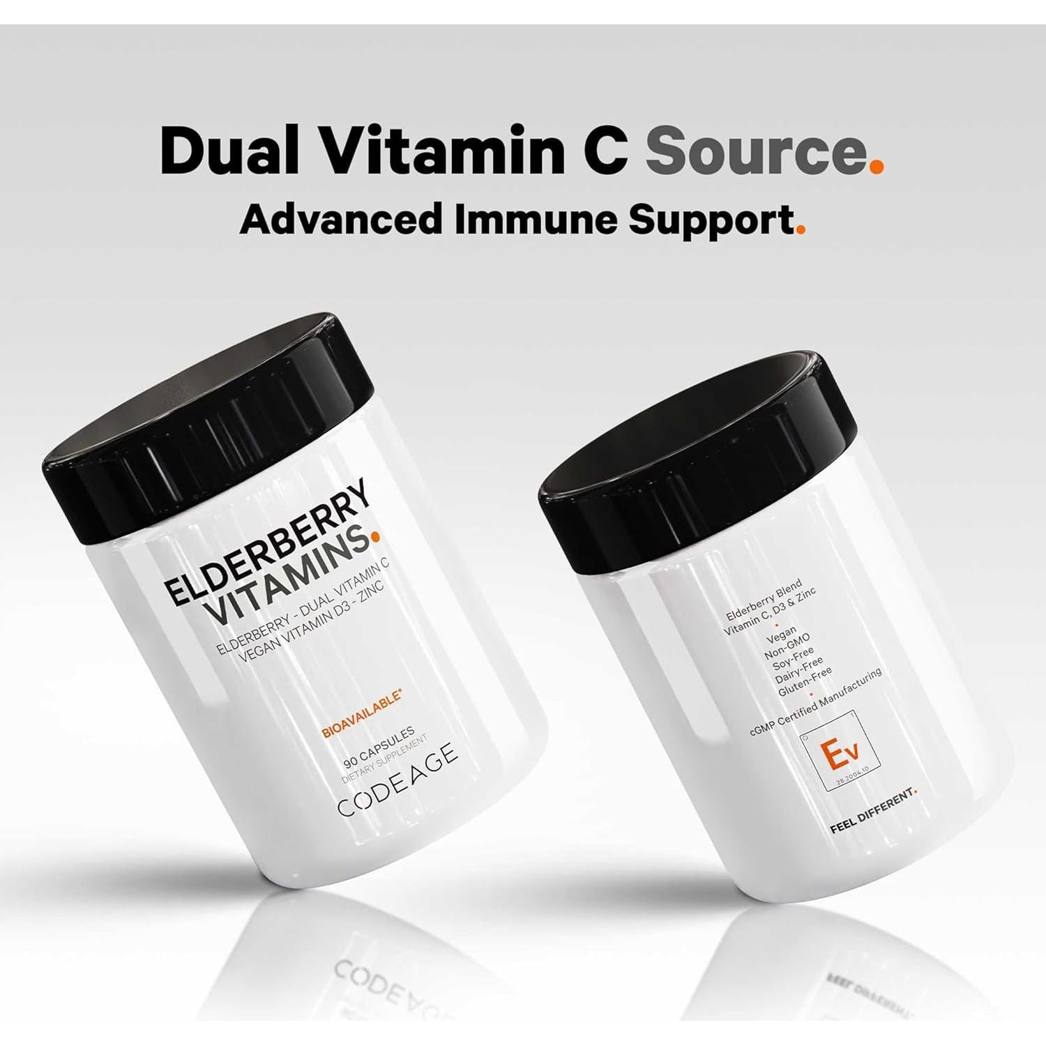 Vitaminas de Saúco Codeage - 90 Cápsulas Orgánicas con Vitamina C y D3