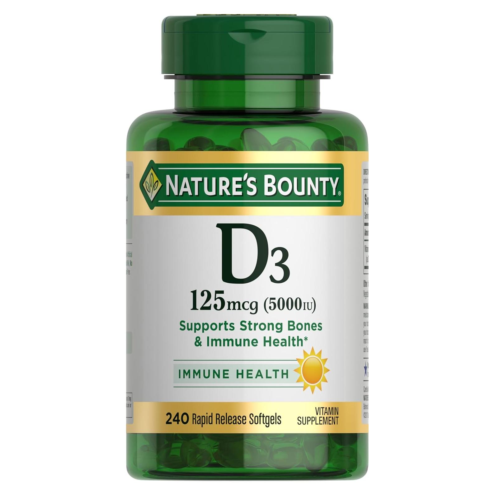 Suplemento de Vitamina D3 5000 UI Nature's Bounty 240 Softgels