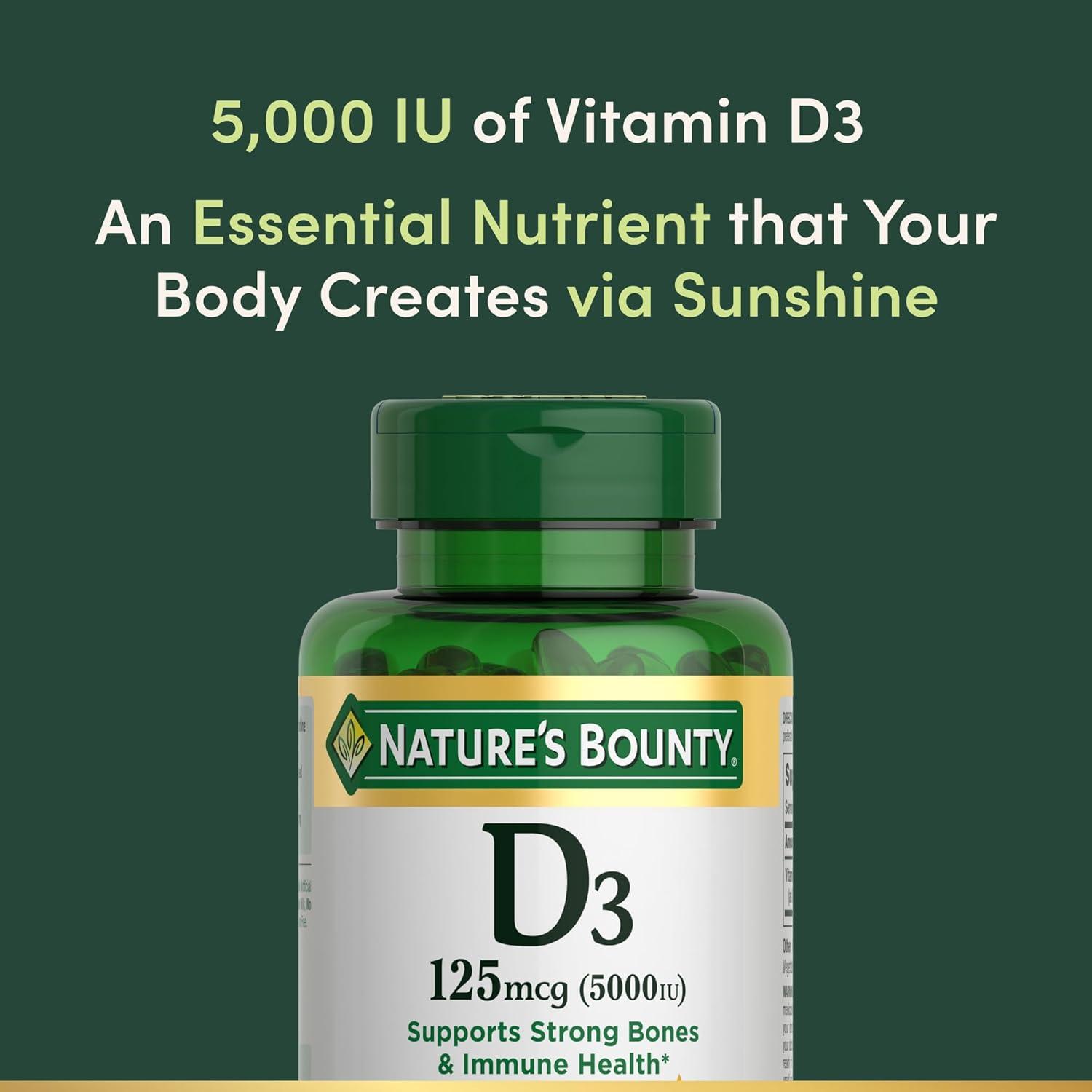 Suplemento de Vitamina D3 5000 UI Nature's Bounty 240 Softgels